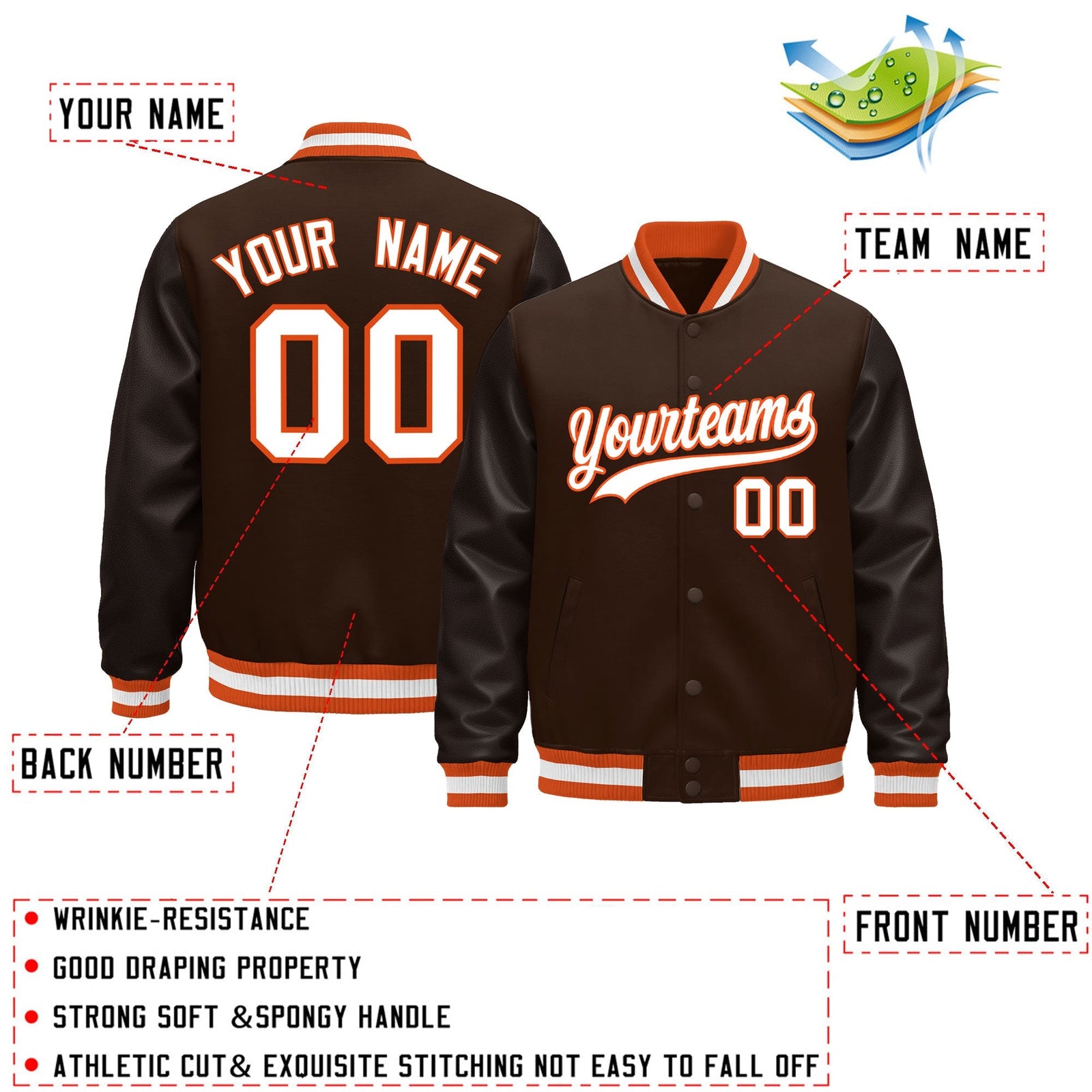 Custom Brown Orange White Classic Style Leather Sleeves Wrinkle-Resistant Jacket| KXKSHOP