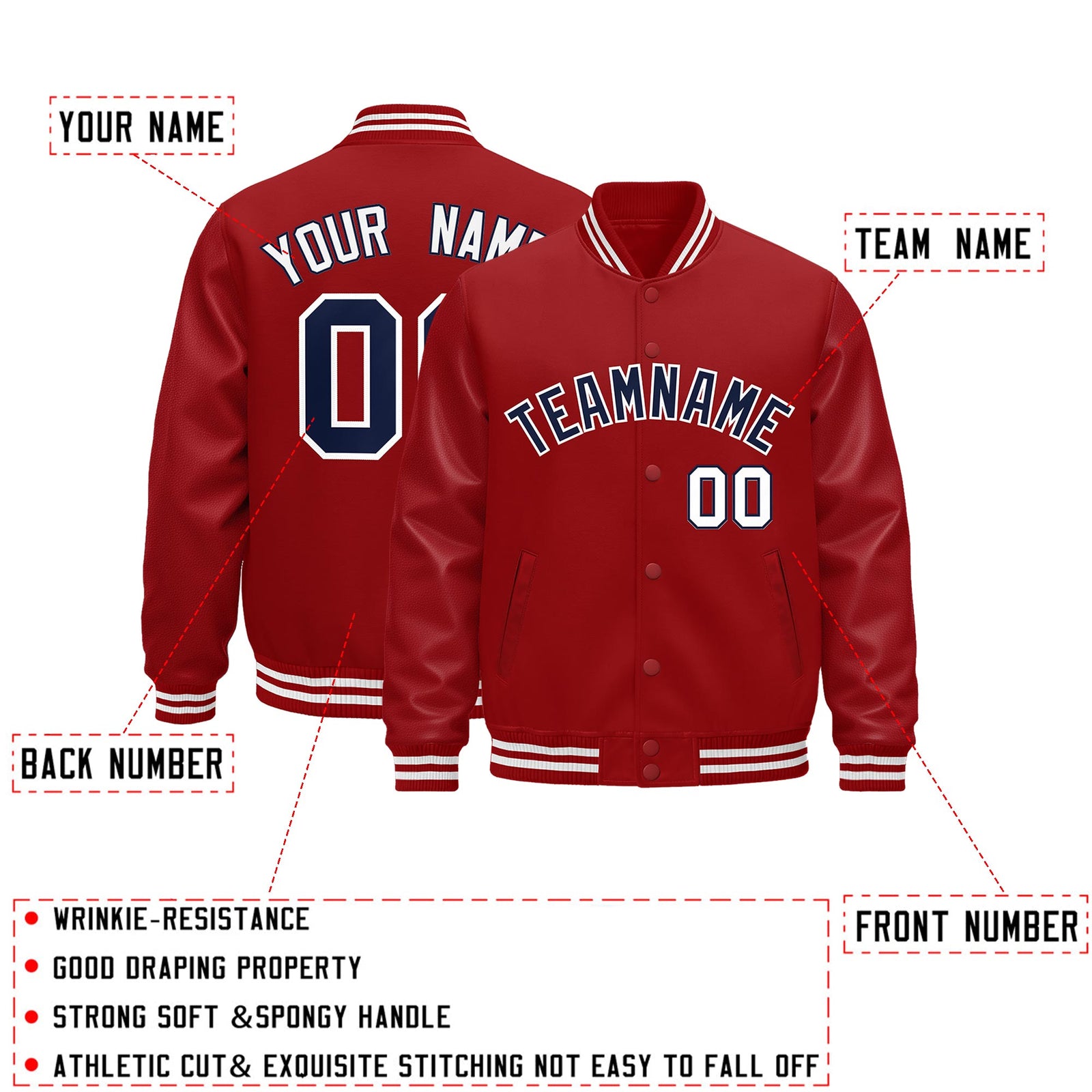 Custom Red White Classic Style Leather Sleeves Wrinkle-Resistant Jacket| KXKSHOP