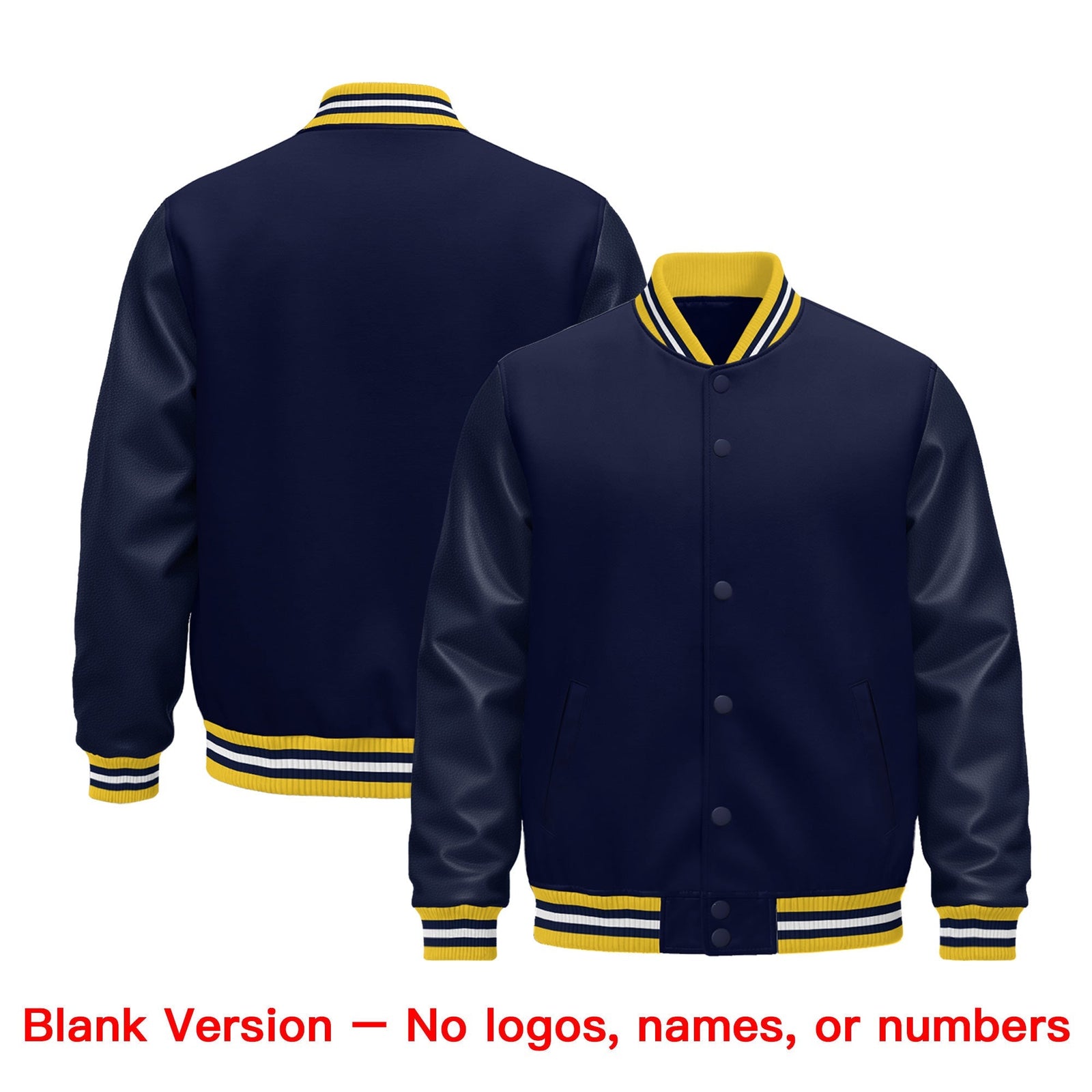 Custom Navy yellow Classic Style Leather Sleeves Wrinkle-Resistant Jacket| KXKSHOP