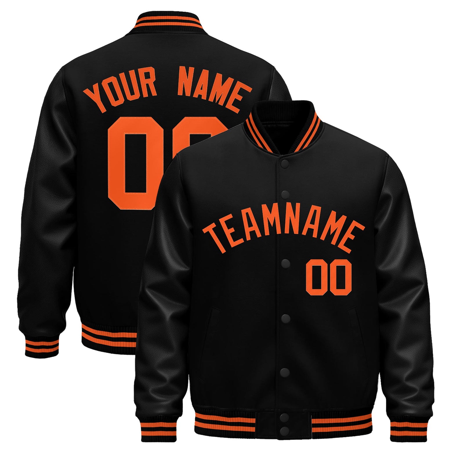 Custom Black Orange Jacket - Classic Style Leather Sleeves Wrinkle-Resistant