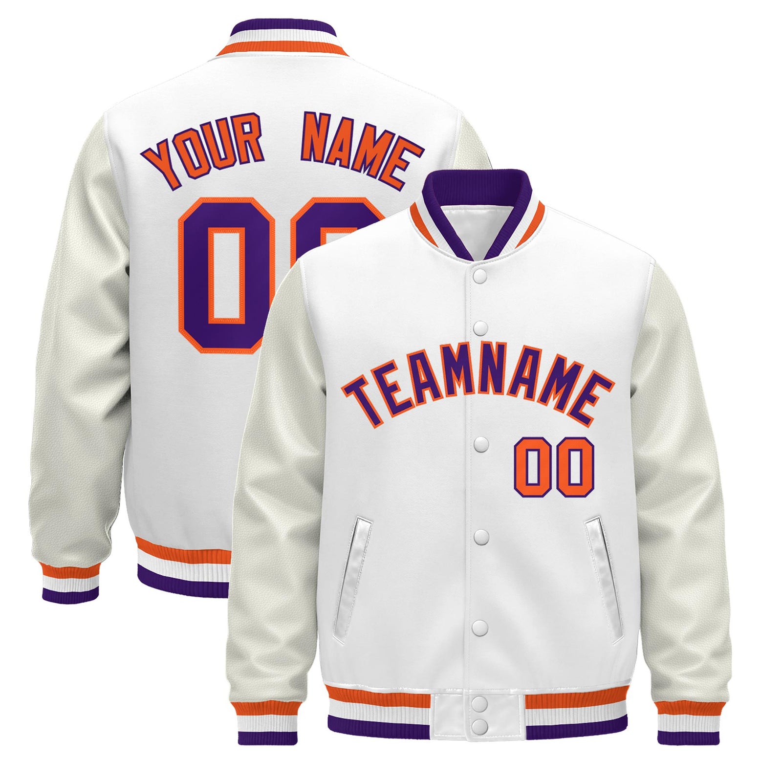 Custom White Purple Orange Jacket - Classic Style Leather Sleeves Wrinkle-Resistant