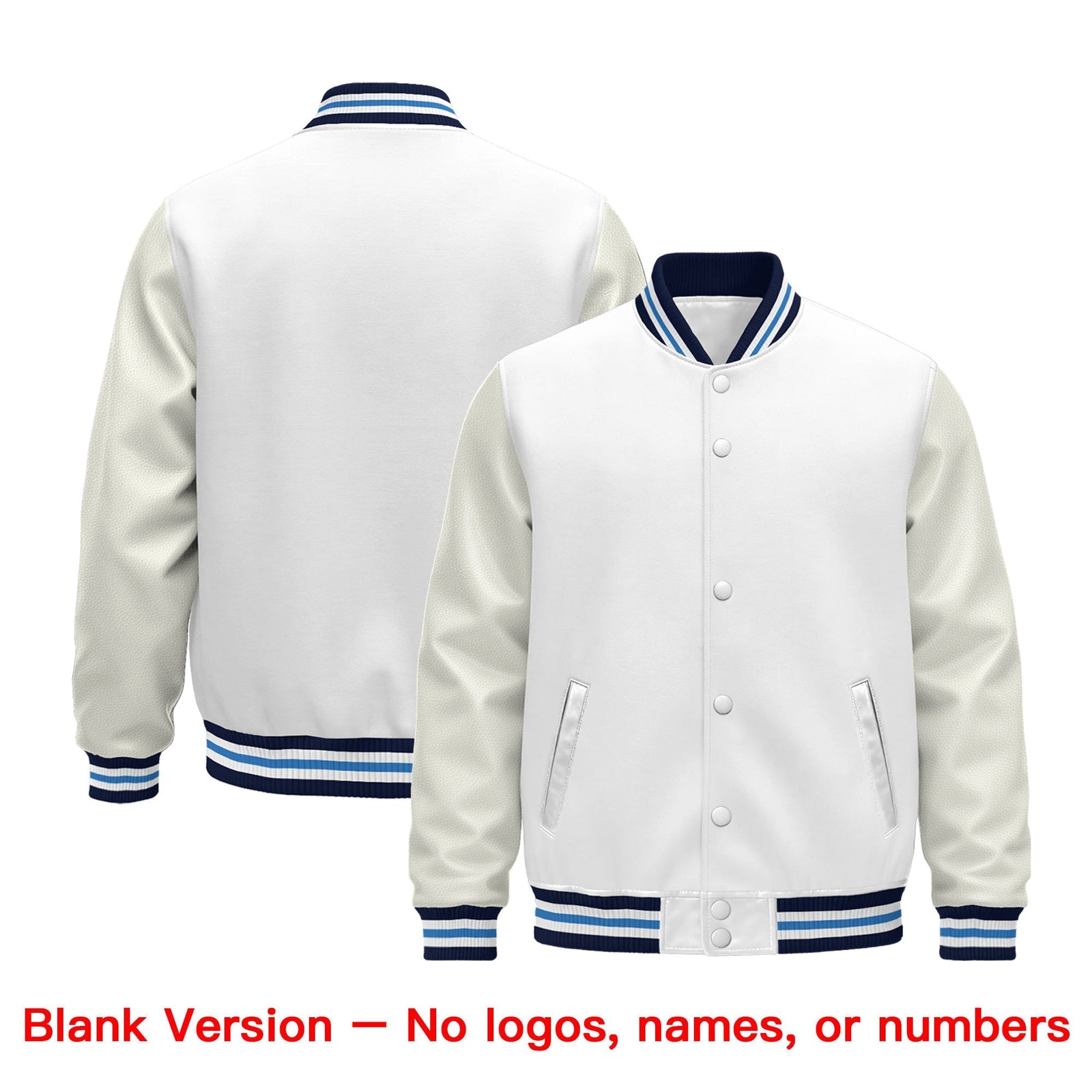 Custom White Navy Powder Blue Classic Style Leather Sleeves Wrinkle-Resistant Jacket| KXKSHOP