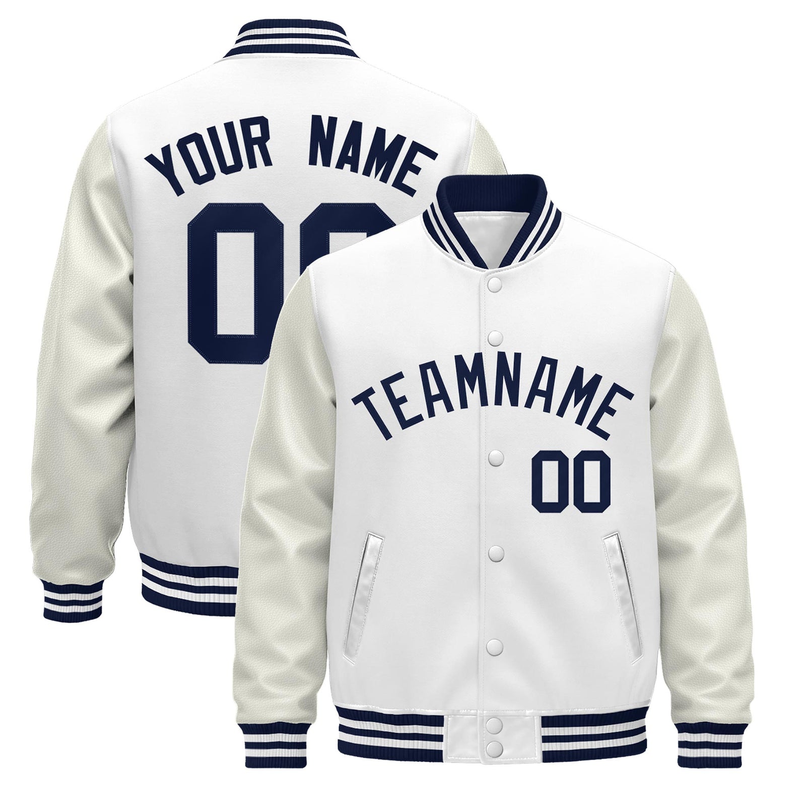 Custom White Navy Jacket - Classic Style Leather Sleeves Wrinkle-Resistant