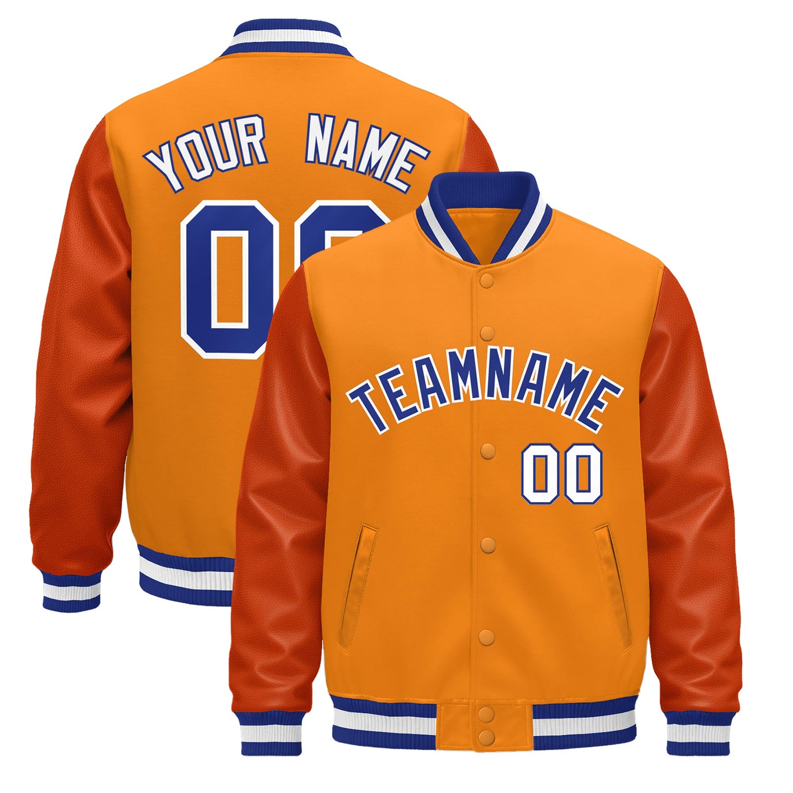 Custom Orange Royal Blue White Classic Style Leather Sleeves Wrinkle-Resistant Jacket| KXKSHOP
