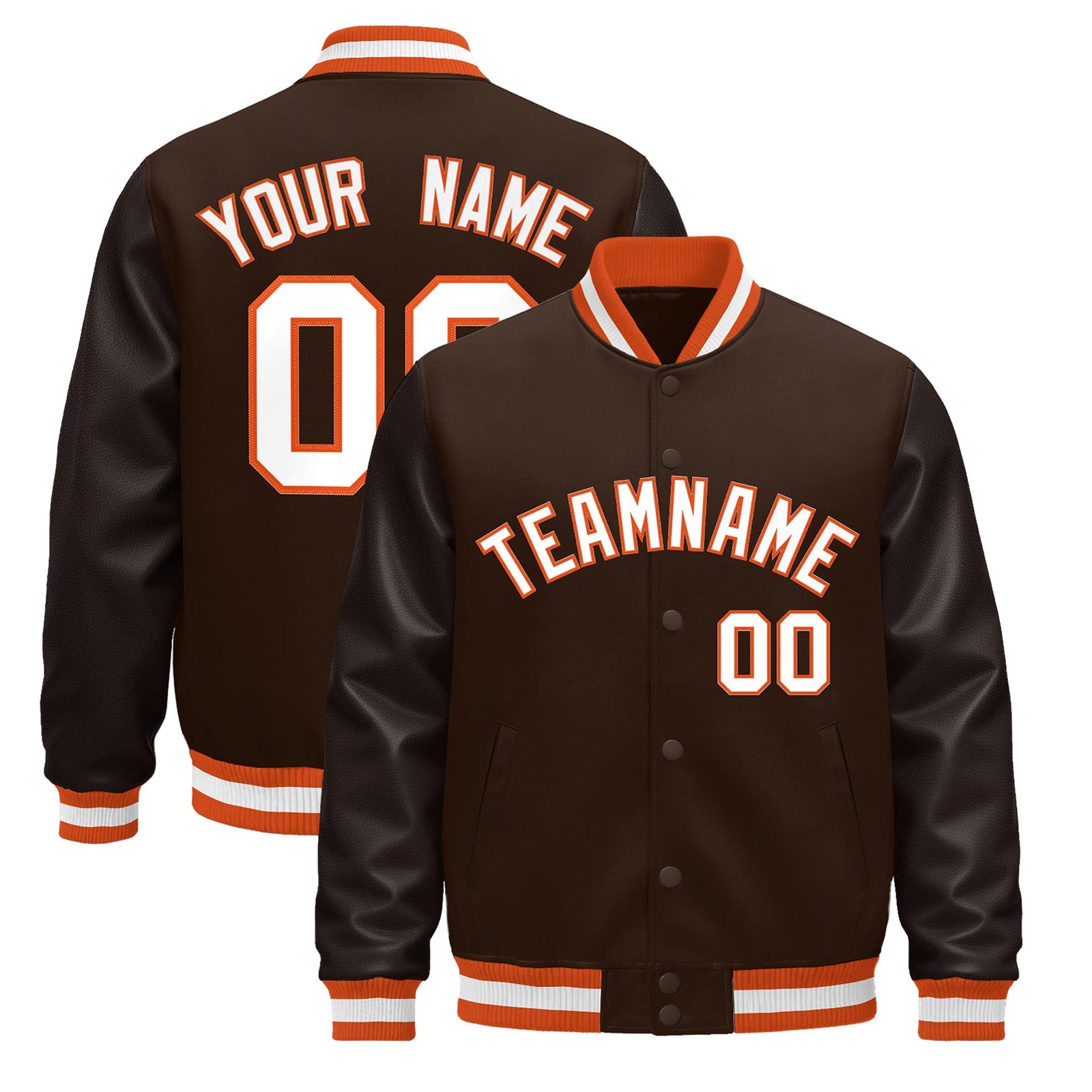 Custom Brown Orange White Jacket - Classic Style Leather Sleeves Wrinkle-Resistant