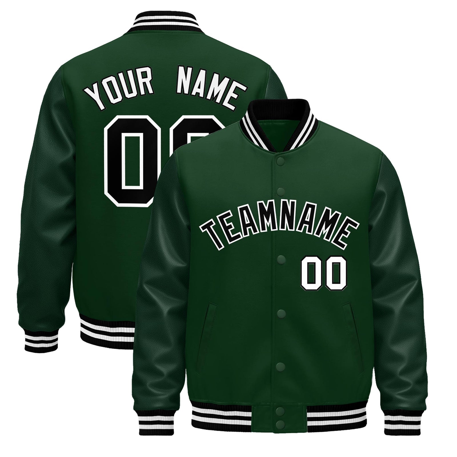 Custom Green Black White Jacket - Classic Style Leather Sleeves Wrinkle-Resistant