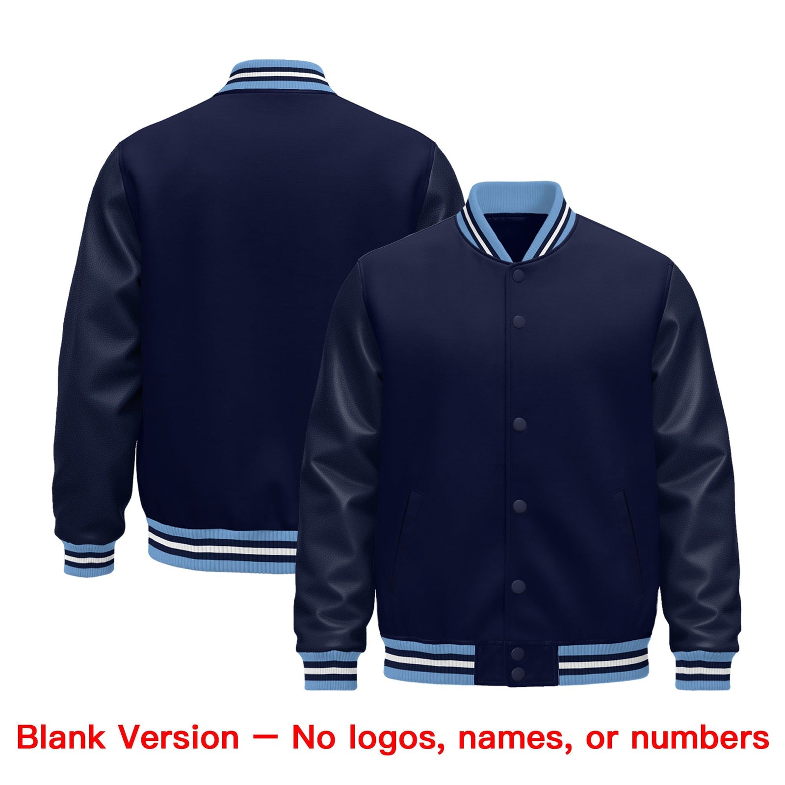 Custom Navy White Light Blue Classic Style Leather Sleeves Wrinkle-Resistant Jacket| KXKSHOP
