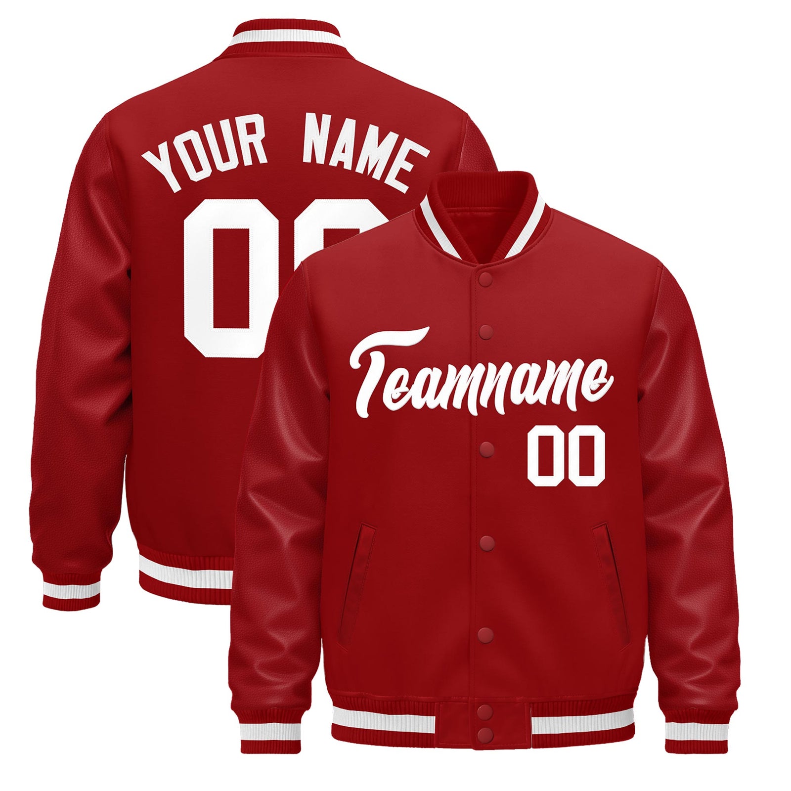 Custom Red White Classic Style Leather Sleeves Wrinkle-Resistant Jacket| KXKSHOP