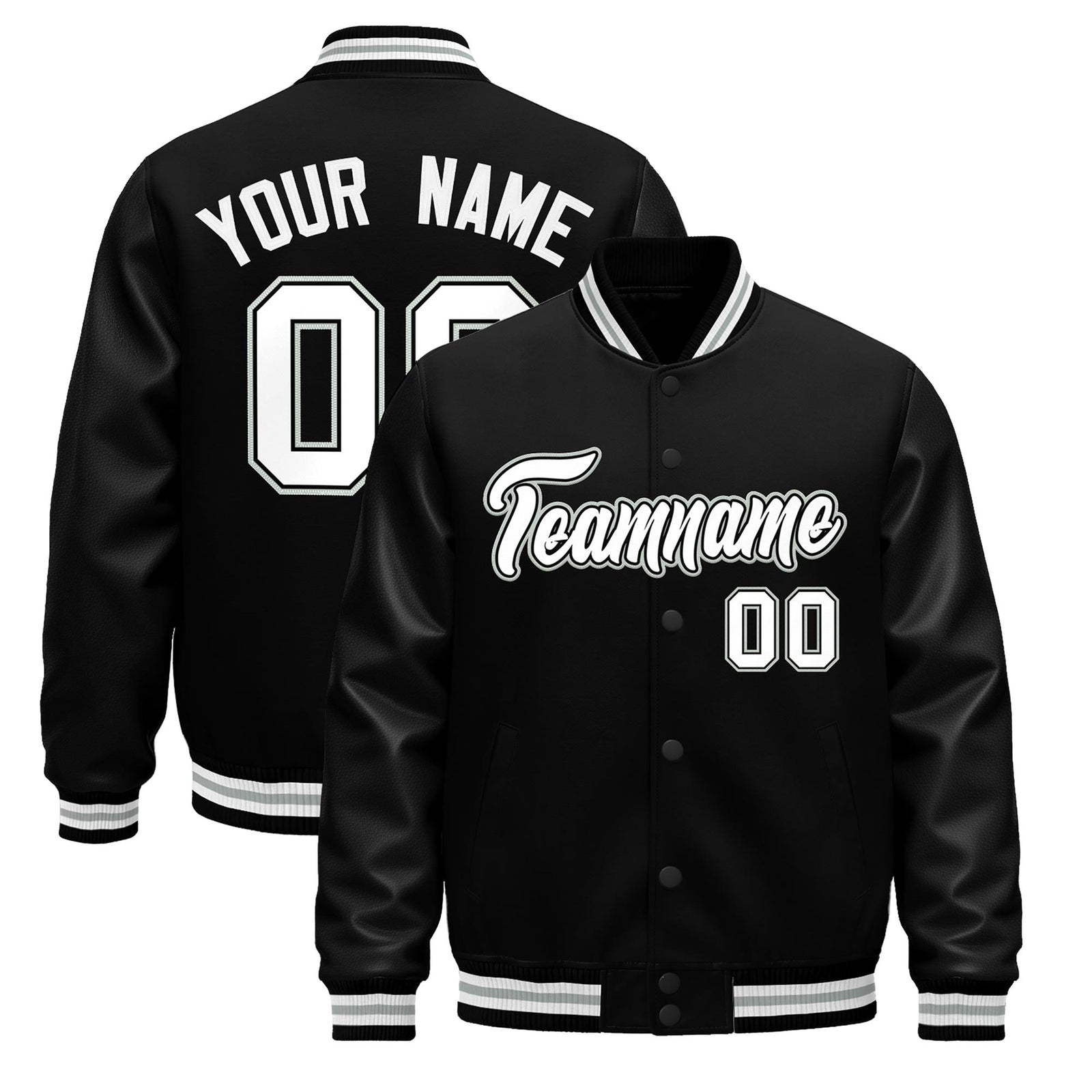 Custom Black White Gray Jacket - Classic Style Leather Sleeves Wrinkle-Resistant