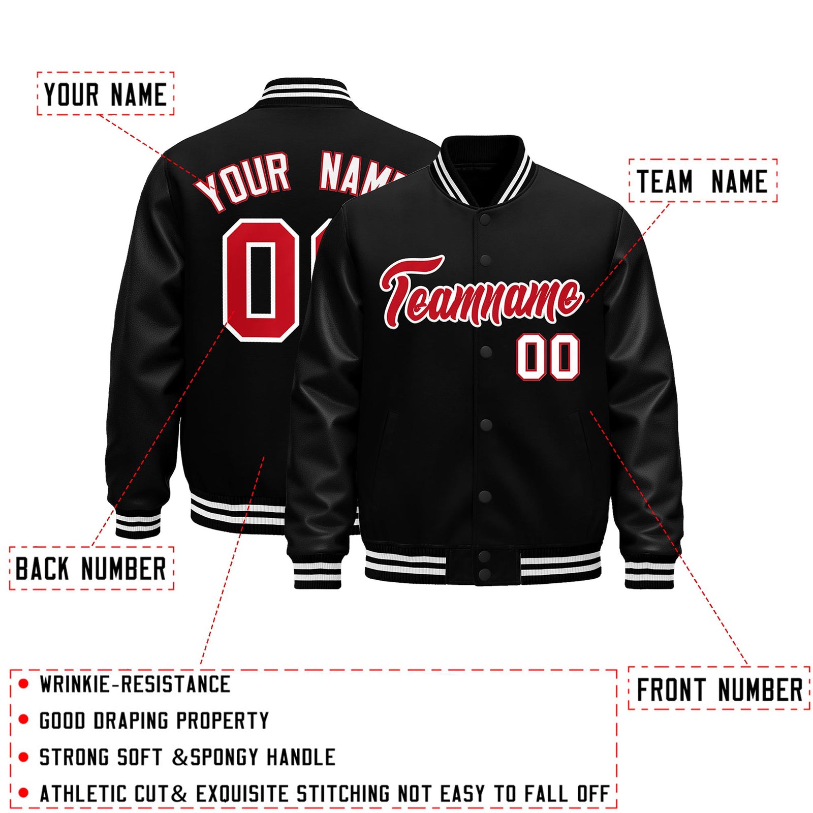Custom Black White Classic Style Leather Sleeves Wrinkle-Resistant Jacket| KXKSHOP