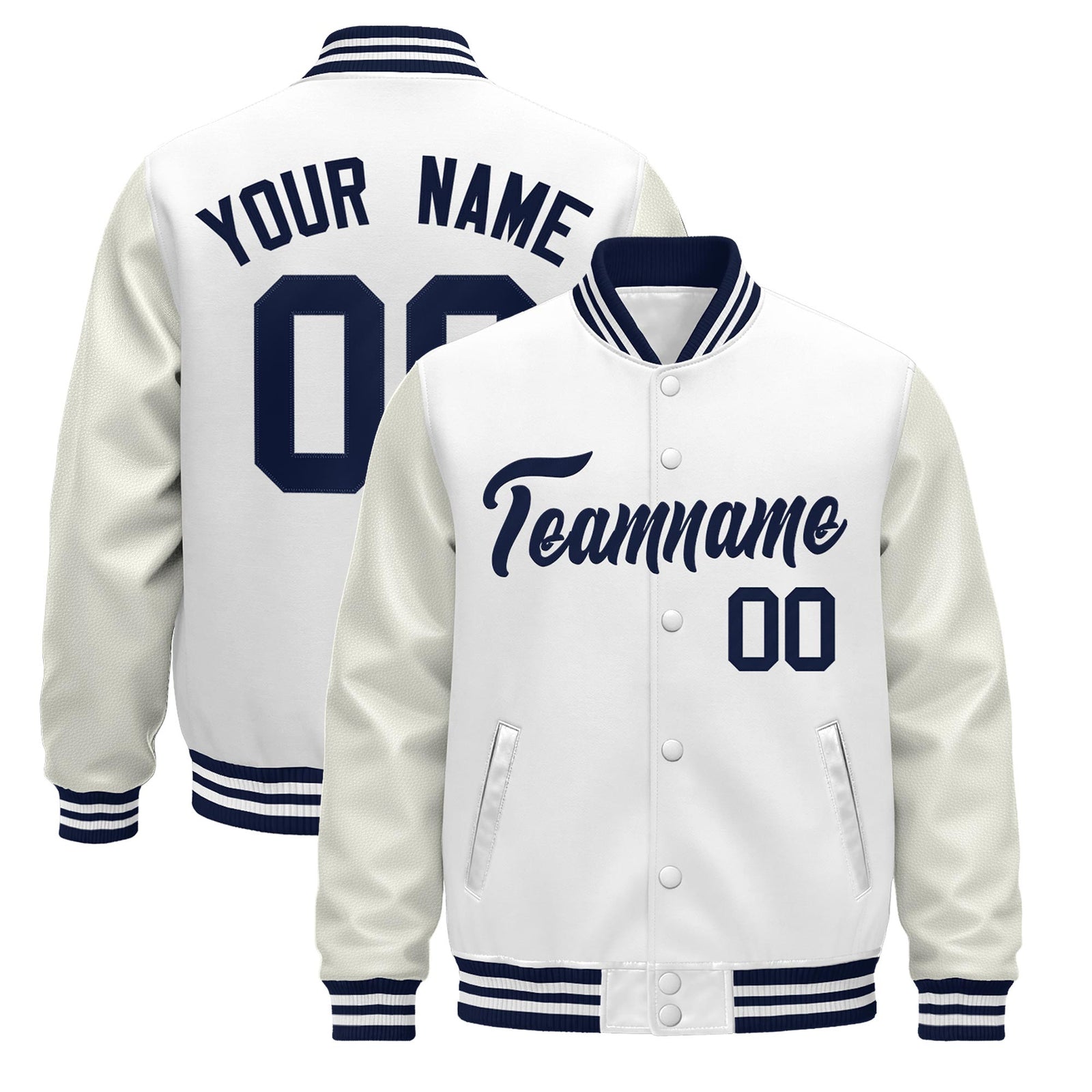 Custom White Navy Jacket - Classic Style Leather Sleeves Wrinkle-Resistant