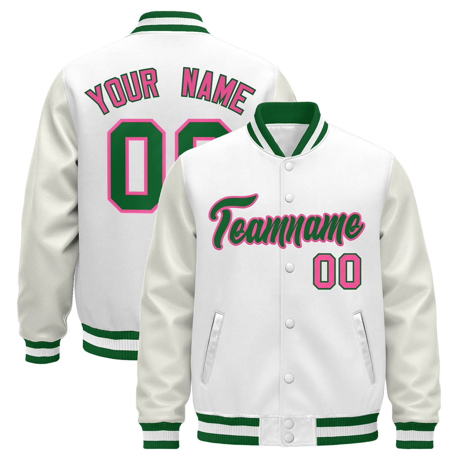 Custom White Kelly Green Classic Style Leather Sleeves Wrinkle-Resistant Jacket| KXKSHOP