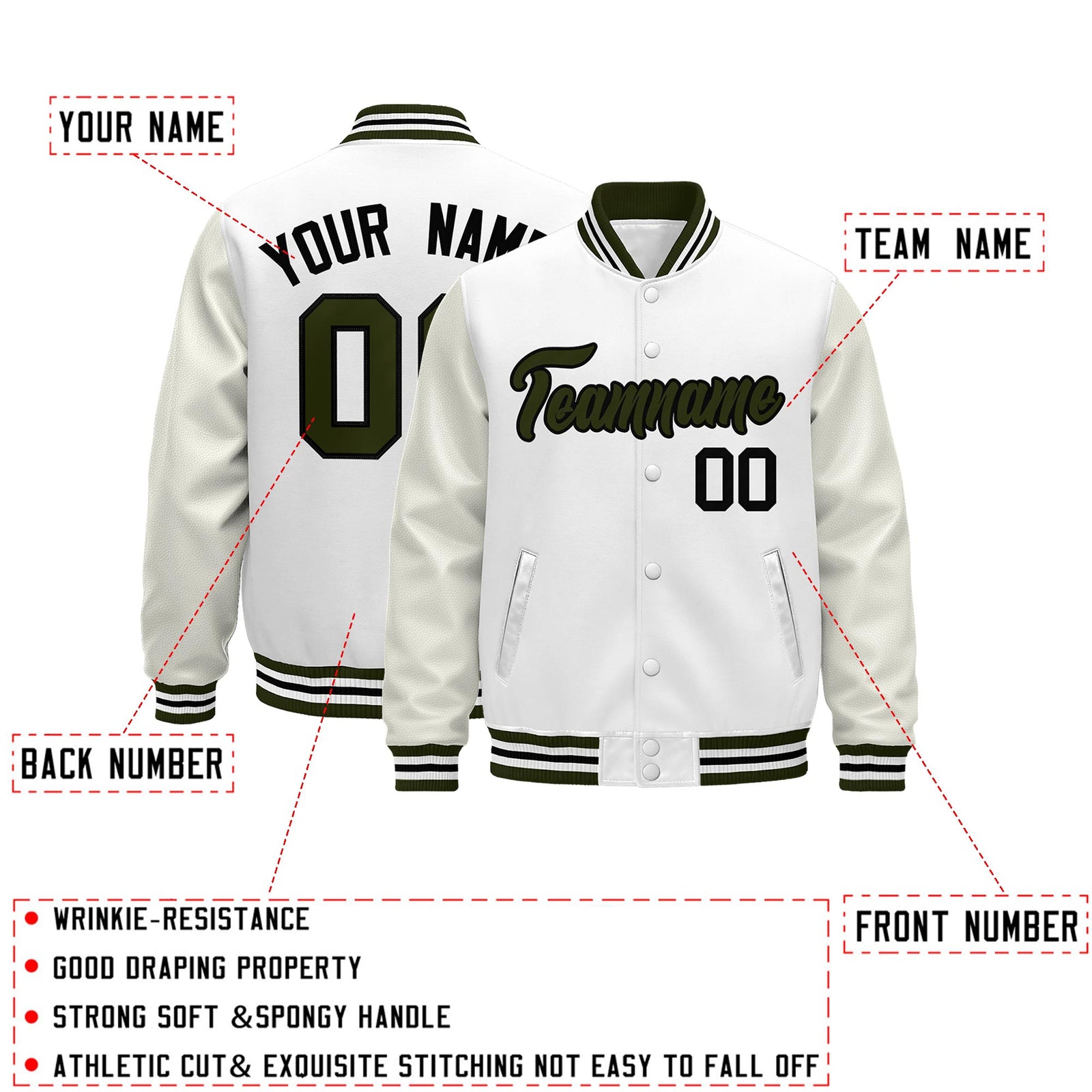 Custom White Olive Black Classic Style Leather Sleeves Wrinkle-Resistant Jacket| KXKSHOP