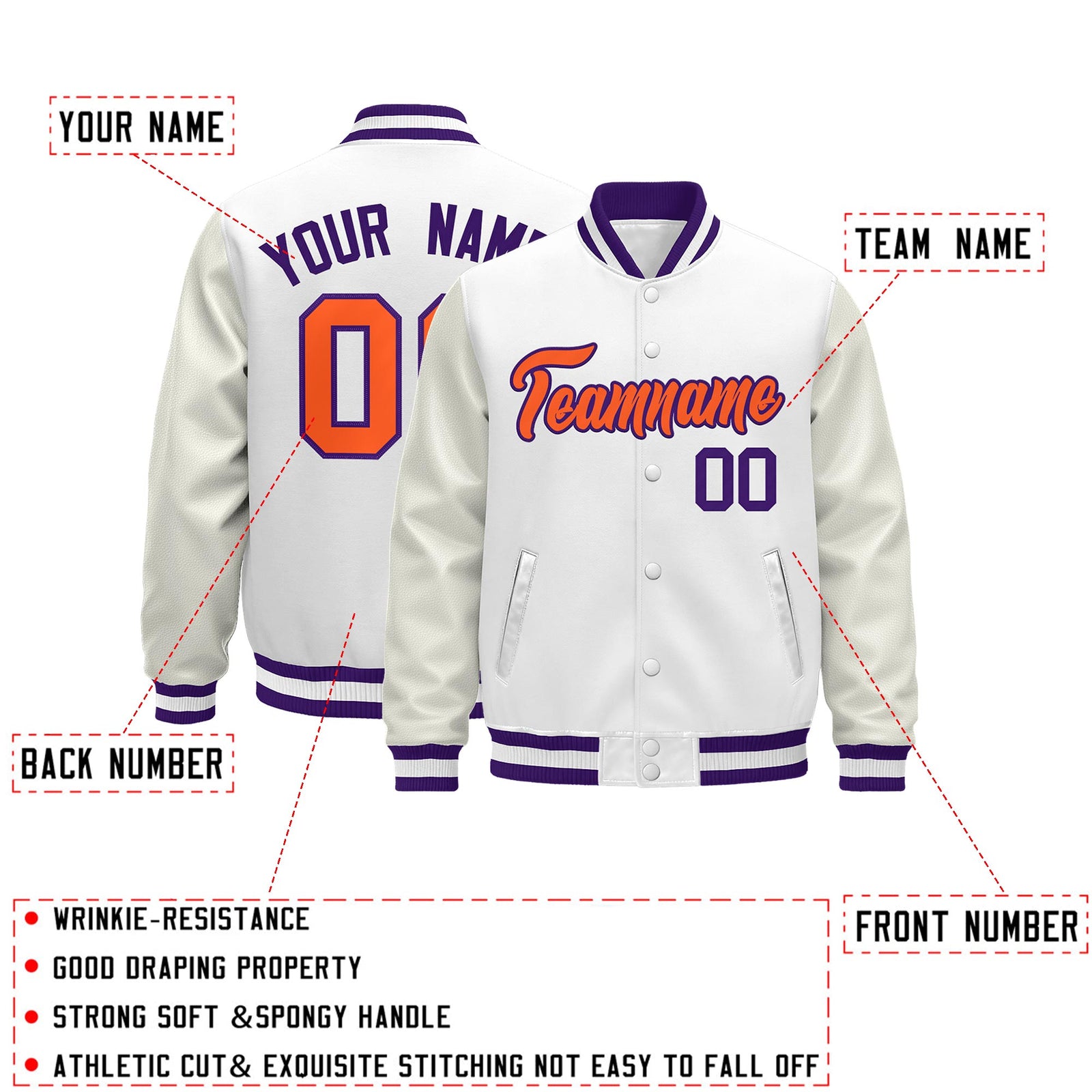 Custom White Purple Classic Style Leather Sleeves Wrinkle-Resistant Jacket| KXKSHOP