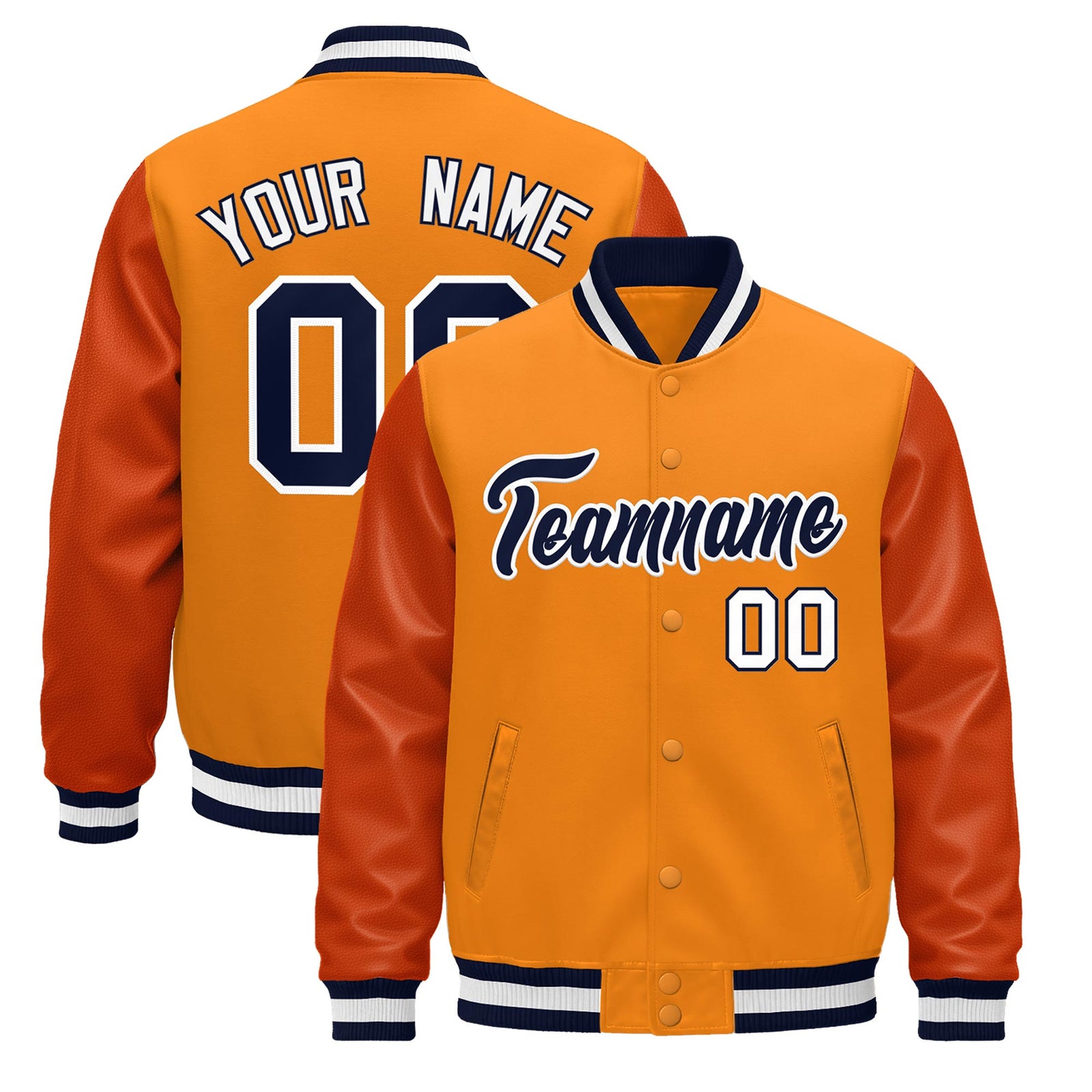 Custom Orange Navy White Classic Style Leather Sleeves Wrinkle-Resistant Jacket| KXKSHOP