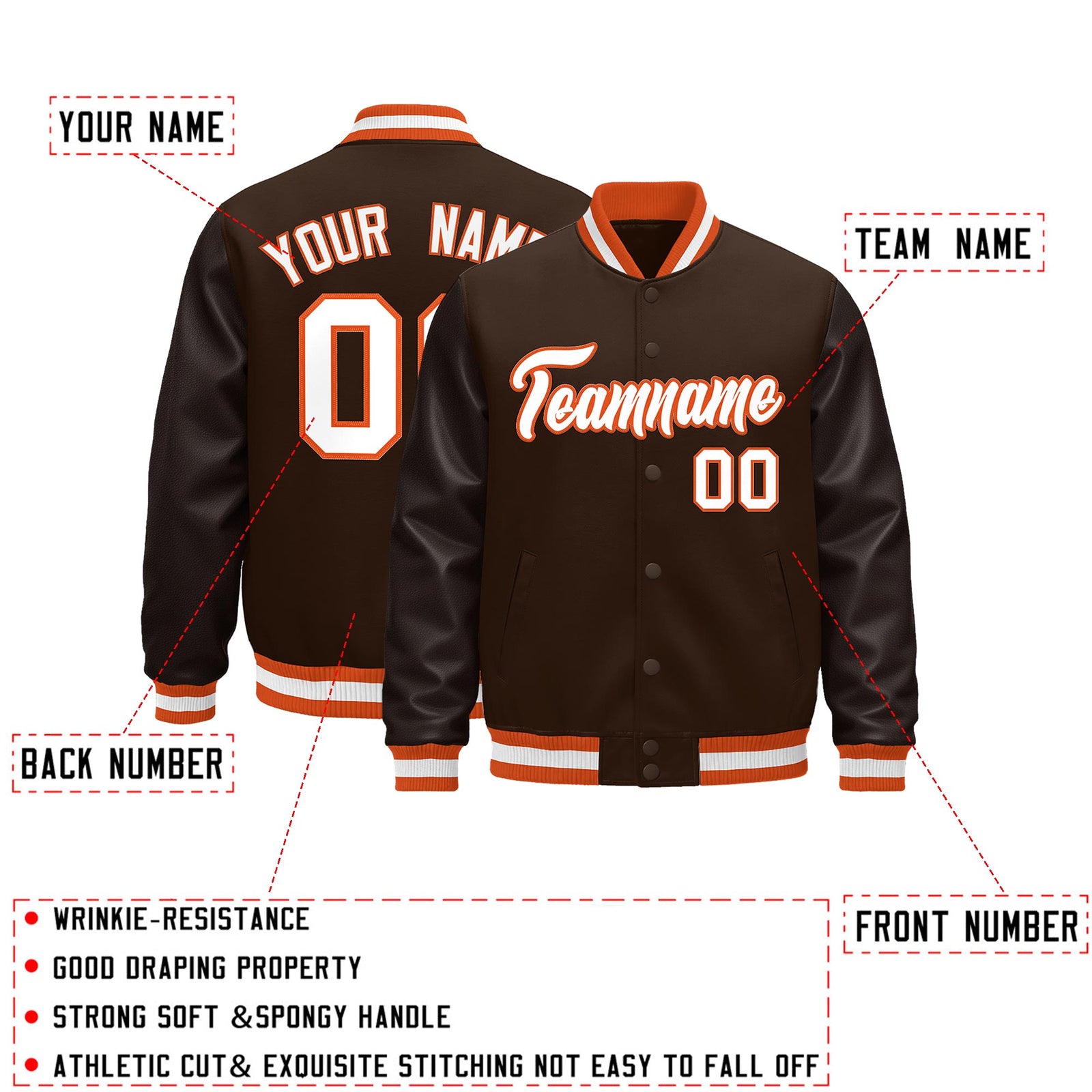 Custom Brown Orange White Classic Style Leather Sleeves Wrinkle-Resistant Jacket| KXKSHOP