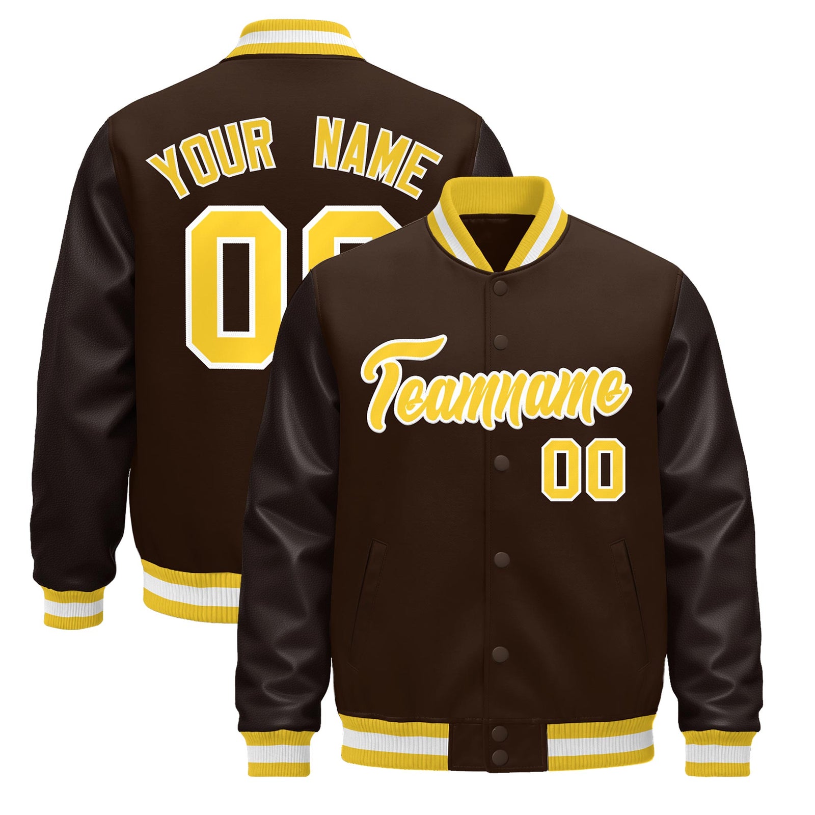 Custom Brown Gold White Classic Style Leather Sleeves Wrinkle-Resistant Jacket| KXKSHOP