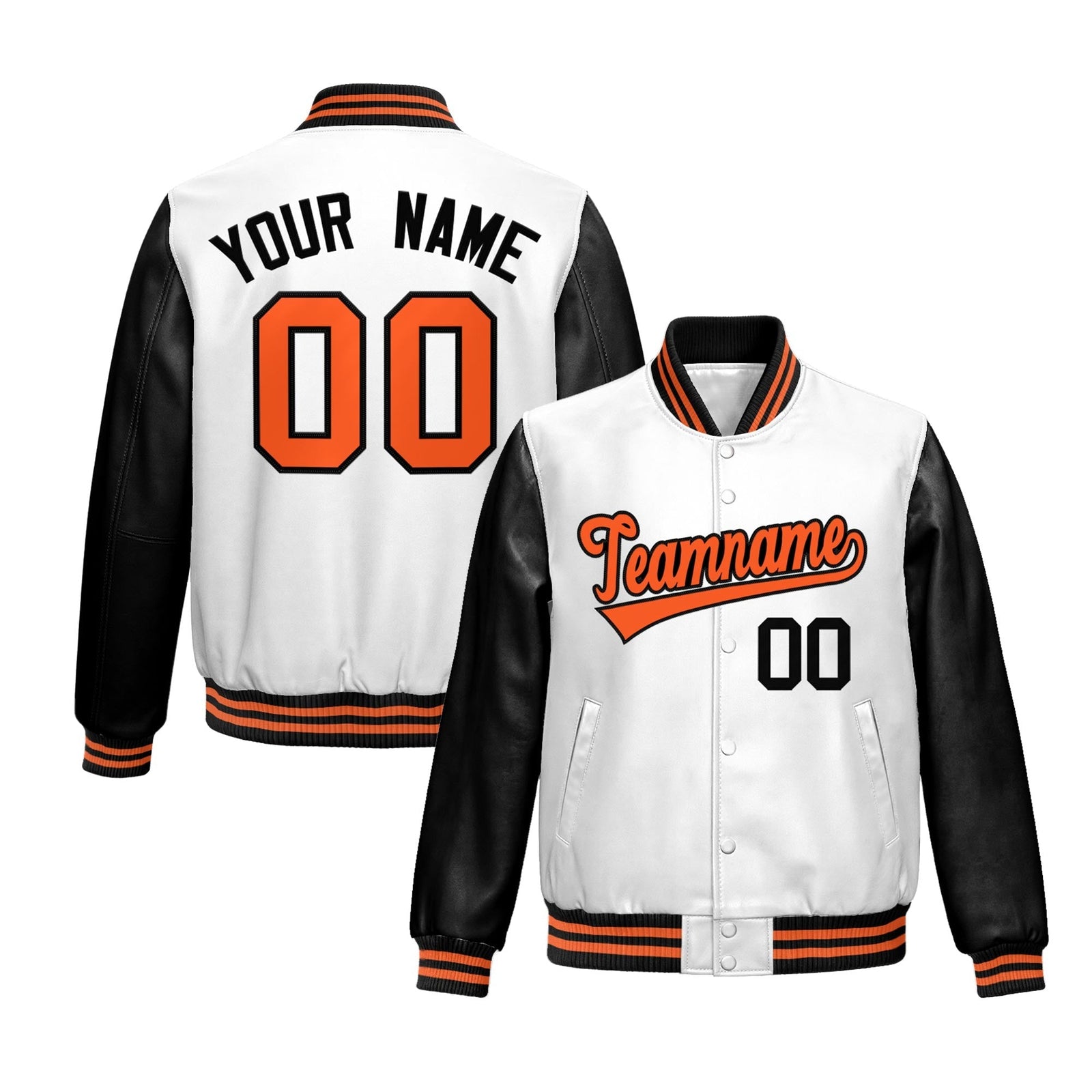 Custom White Black Raglan Sleeves Full-Snap Varsity Faux Leather Letterman Jacket| KXKSHOP