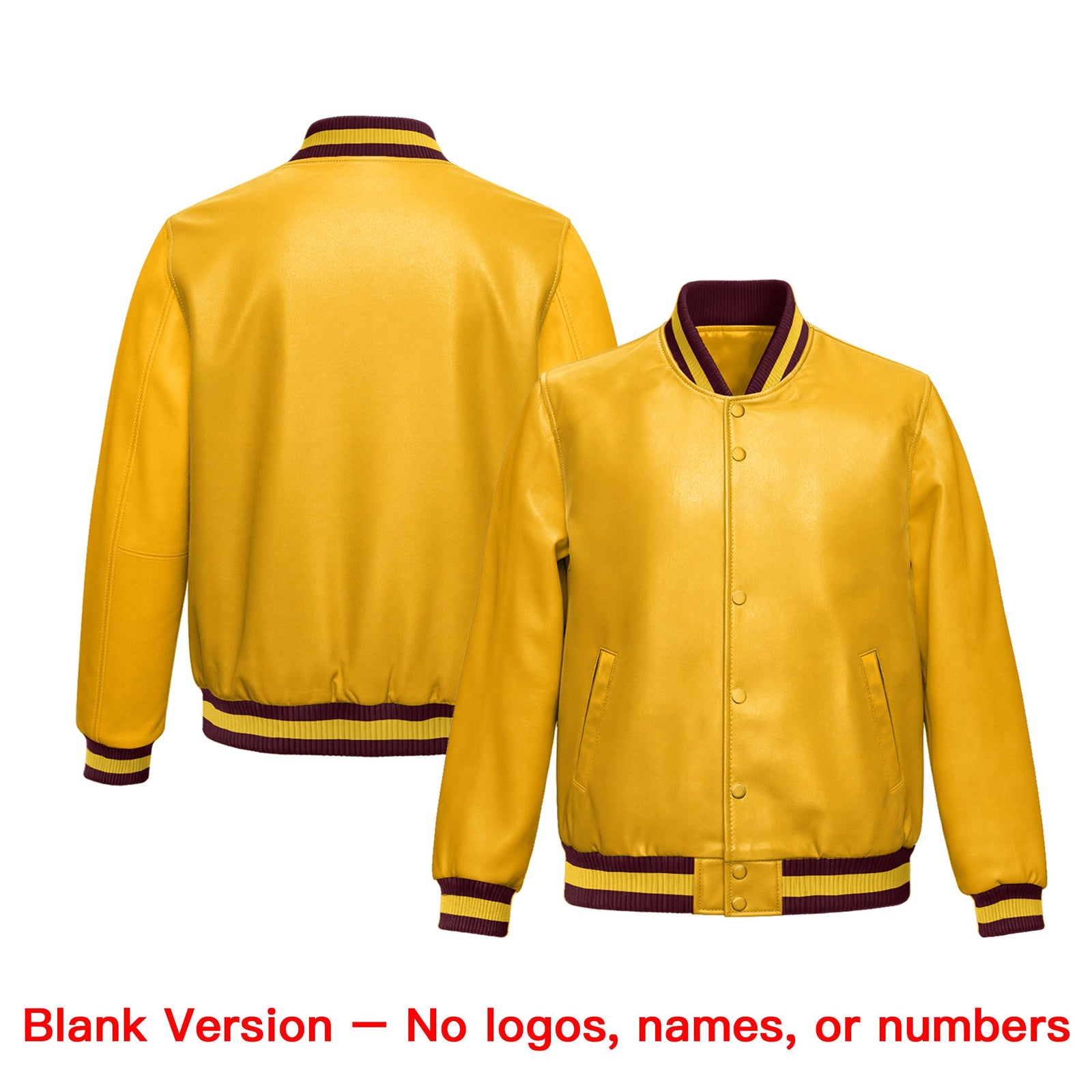 Custom Yellow Crimson Full-Snap Varsity Faux Leather Letterman Jacket| KXKSHOP