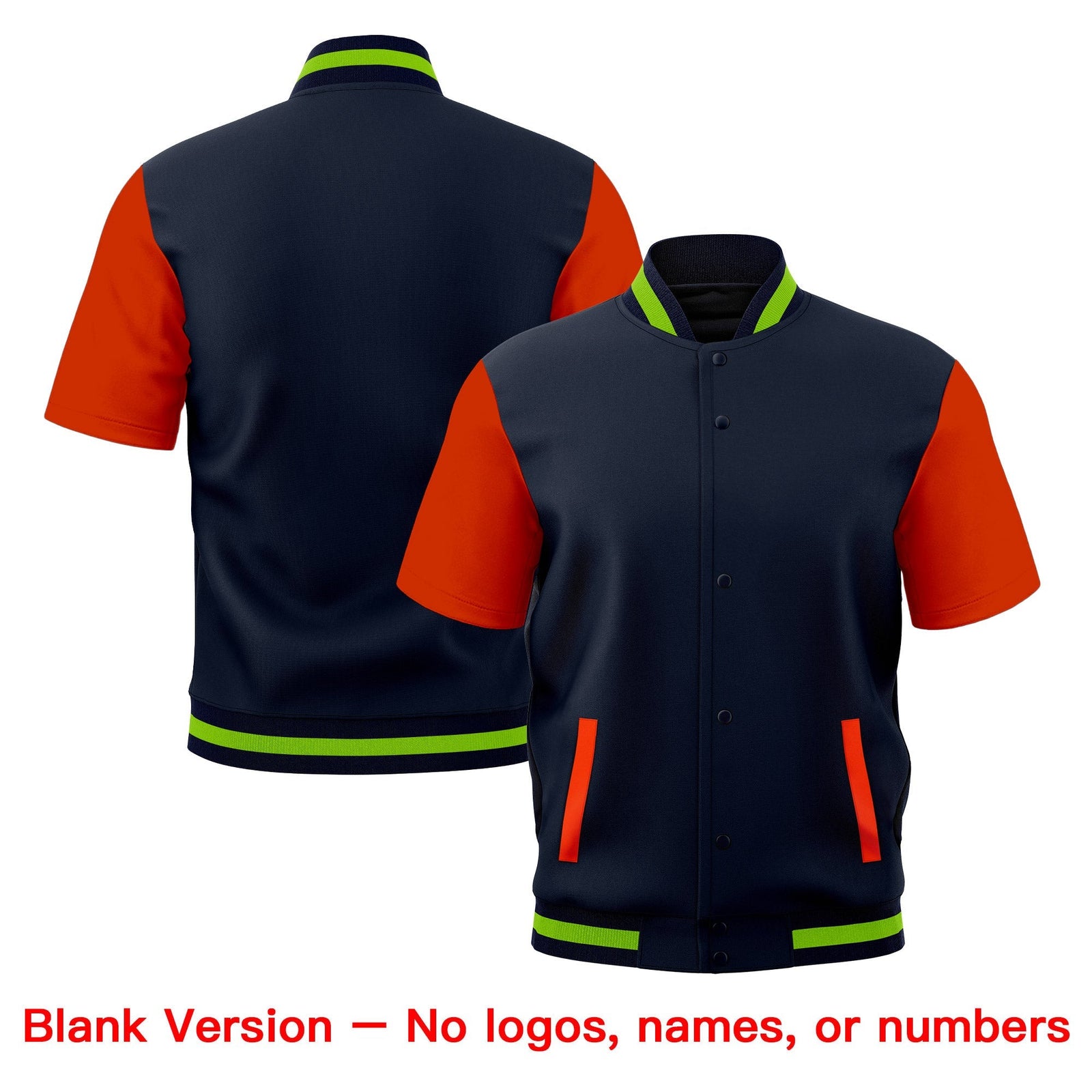 Custom Orange Navy Neon Green Full-Snap Classic Style Jacket| KXKSHOP