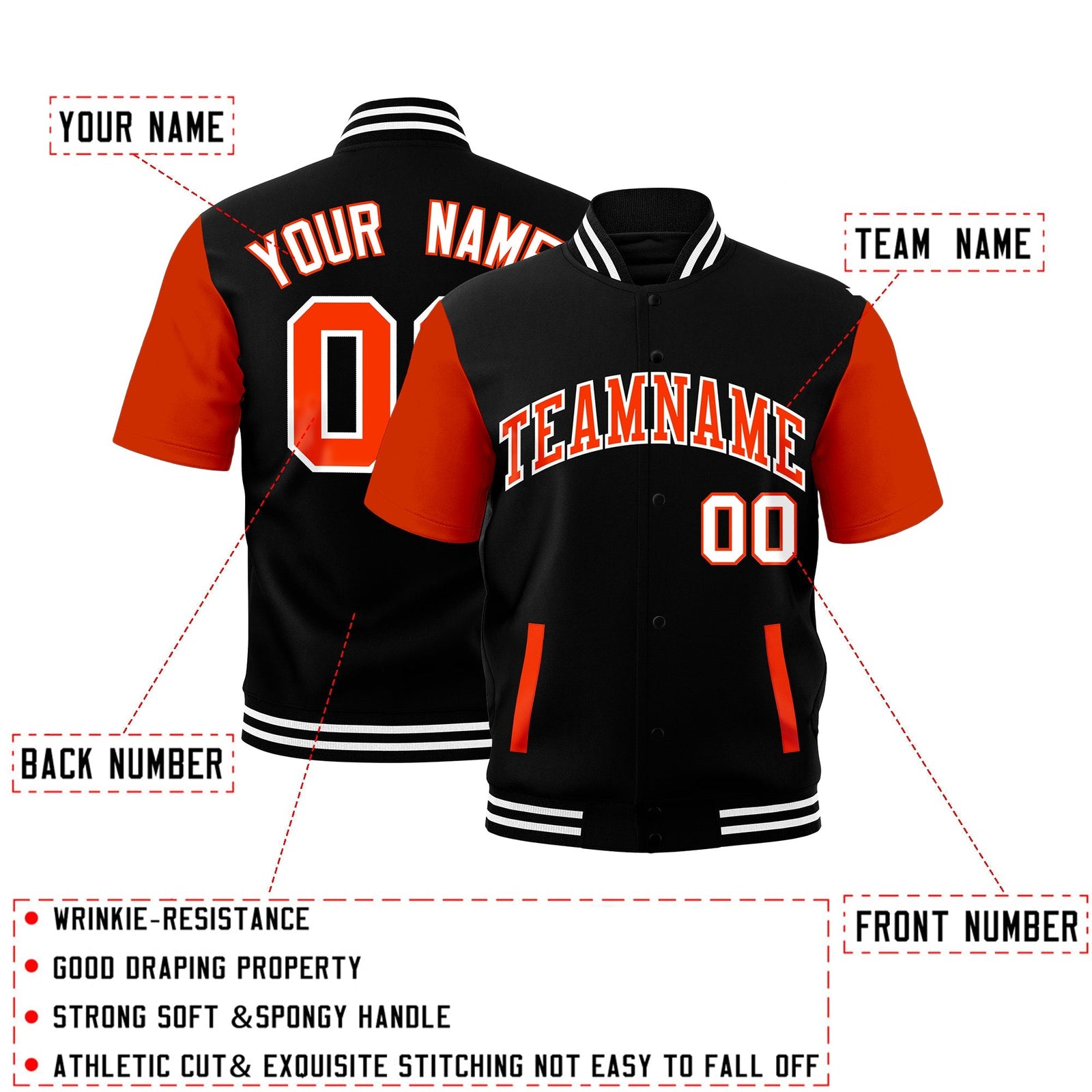 Custom Orange Black White Full-Snap Classic Style Jacket| KXKSHOP