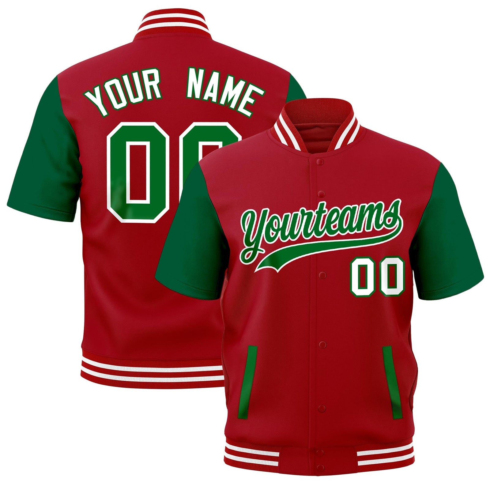 Custom Kelly Green Red Full-Snap Classic Style Jacket| KXKSHOP