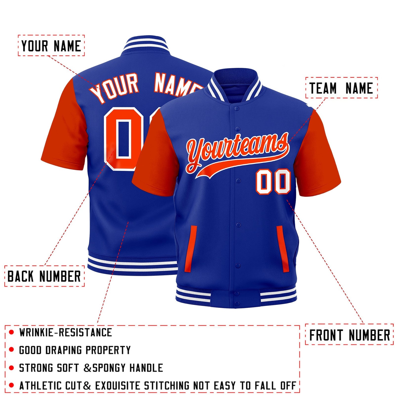 Custom Orange Royal Blue White Full-Snap Classic Style Jacket| KXKSHOP