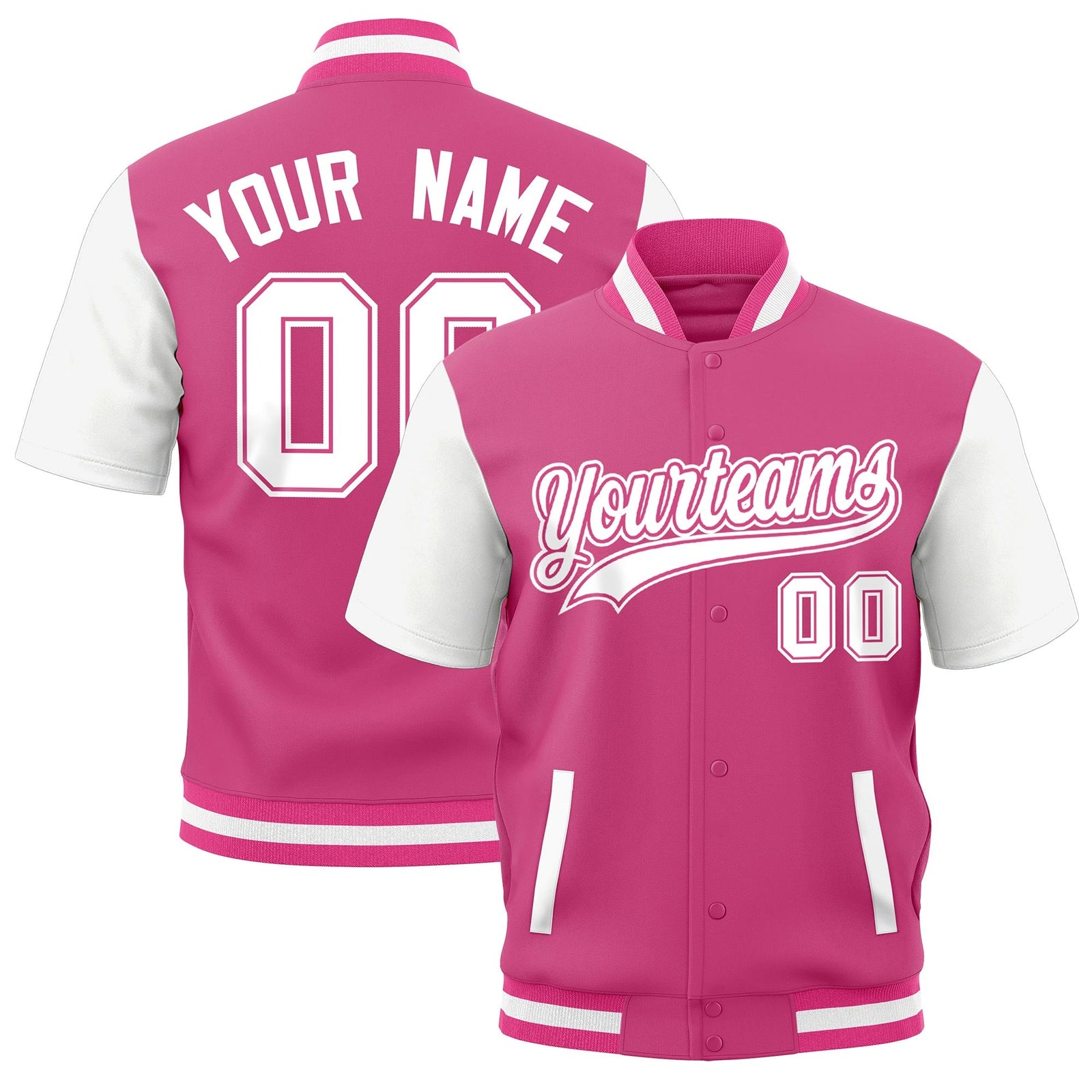 Custom White Pink Full-Snap Classic Style Jacket| KXKSHOP