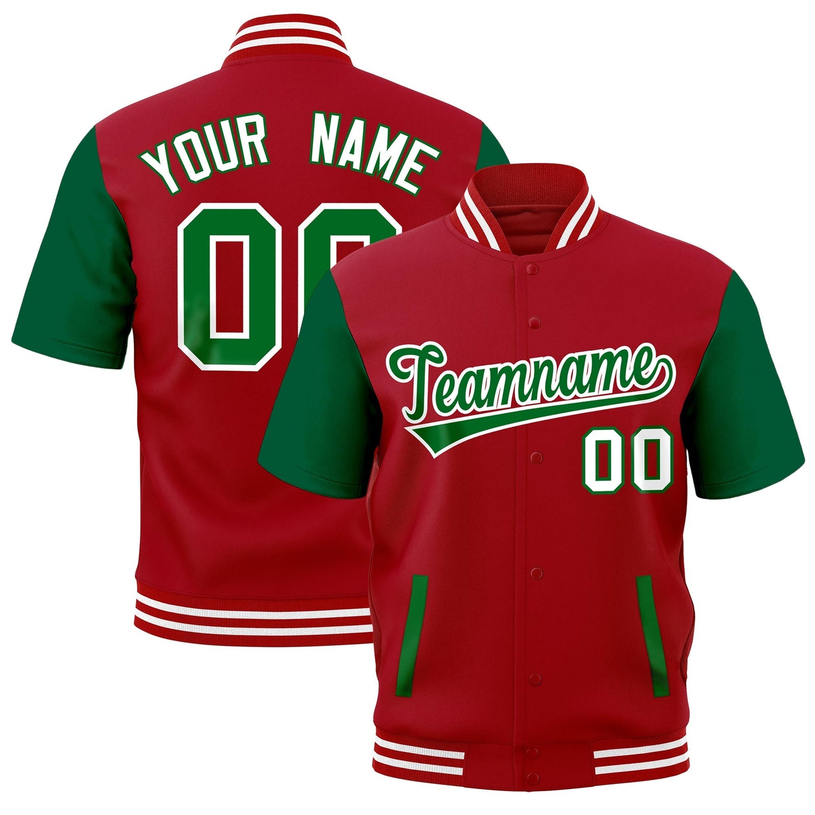 Custom Kelly Green Red Full-Snap Classic Style Jacket| KXKSHOP