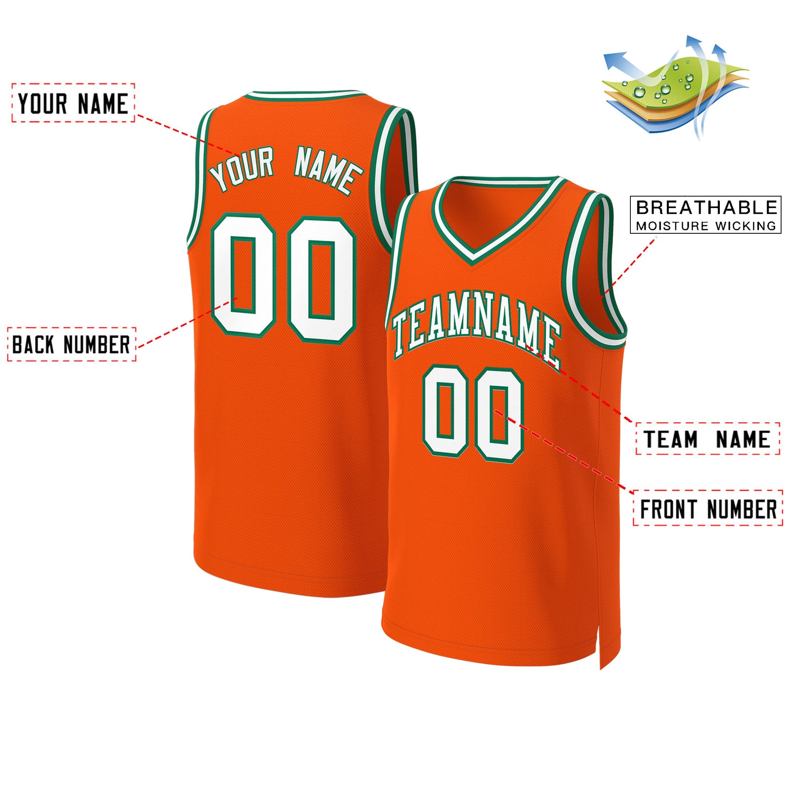 Custom Orange White-Kelly Green Classic Tops Basketball Jersey