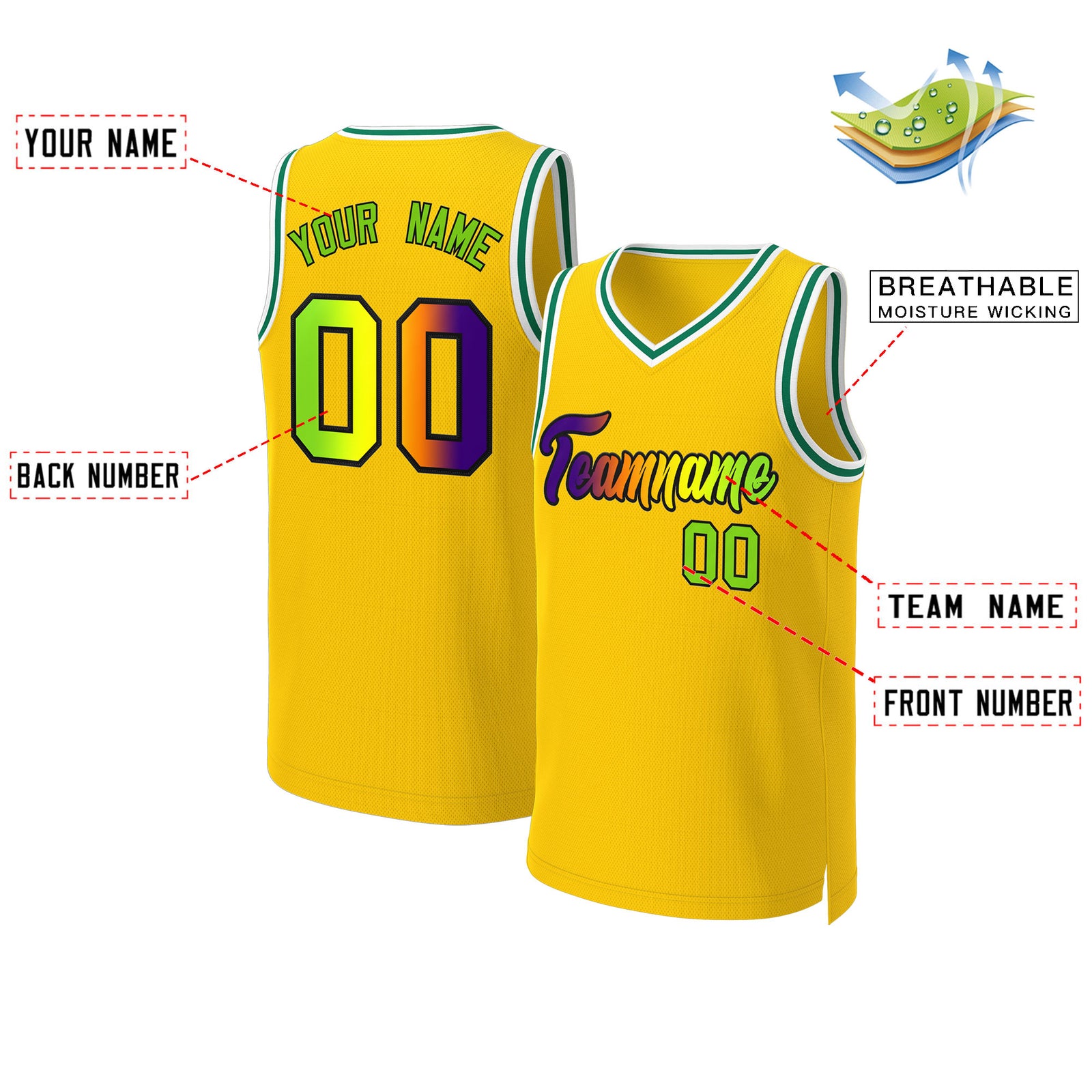 Custom Yellow Purple-Black Classic Gradient Fashion Tops Basketball Jersey