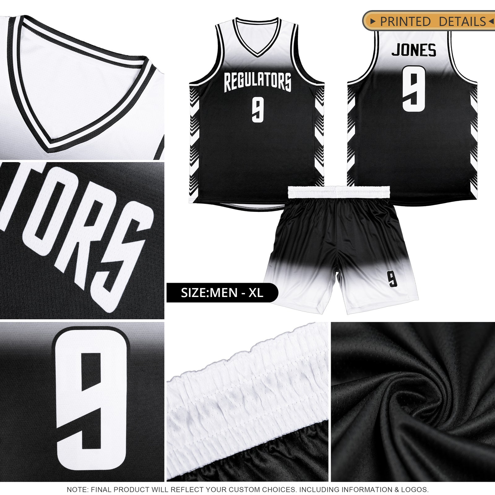 Custom White Black White Gradient Fashion Sets Basketball Jersey