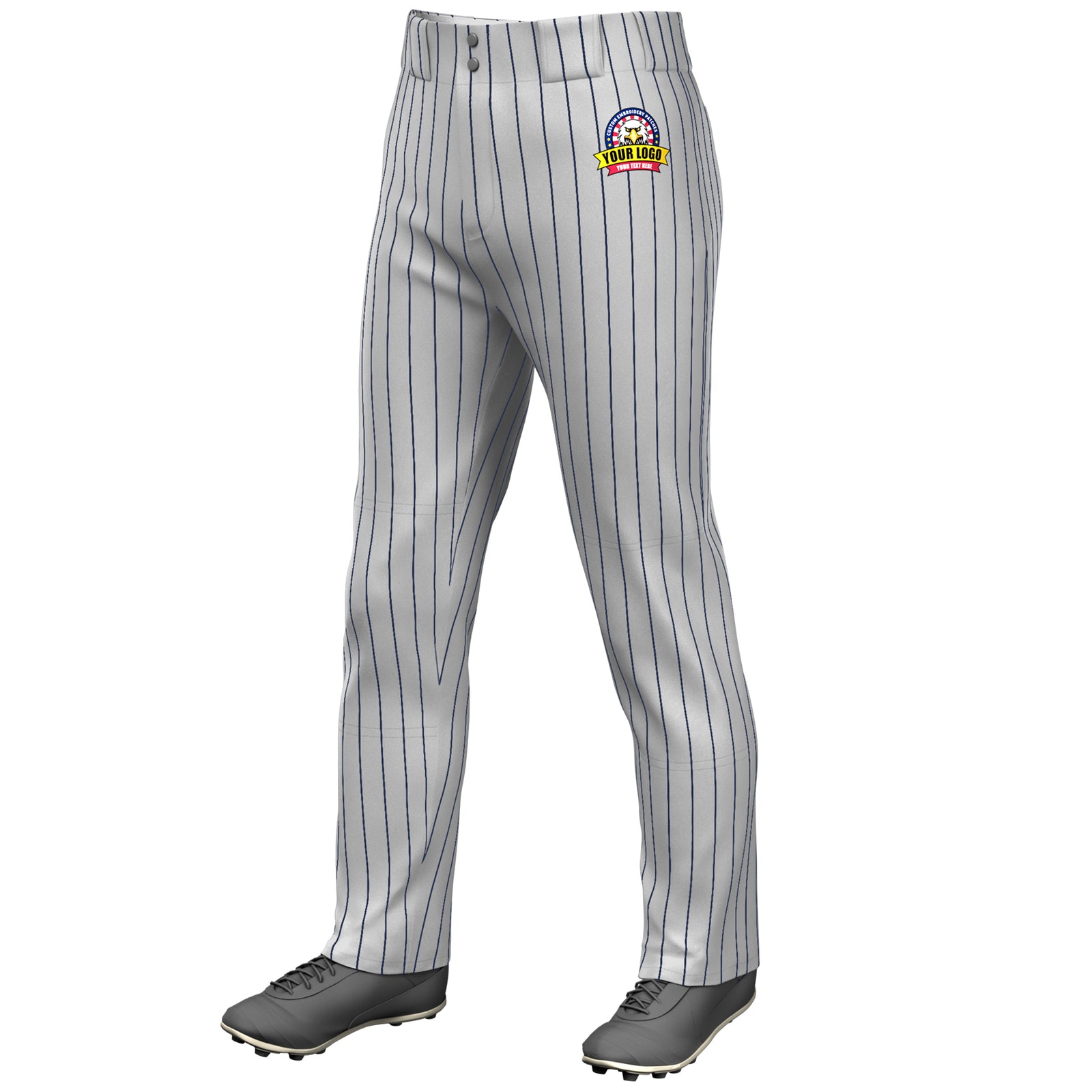 Custom Gray Navy Pinstripe Fit Stretch Practice Loose-fit Baseball Pants