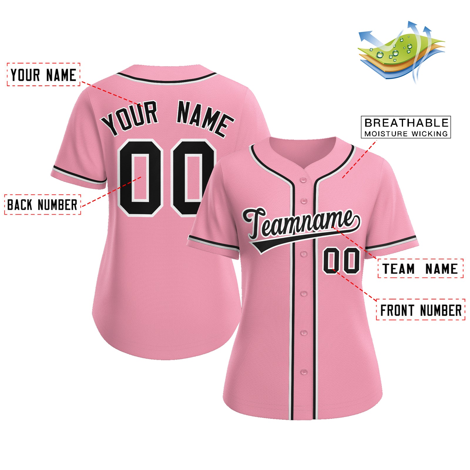 Custom Pink Black-White Classic Style Authentic Baseball Jersey for Women