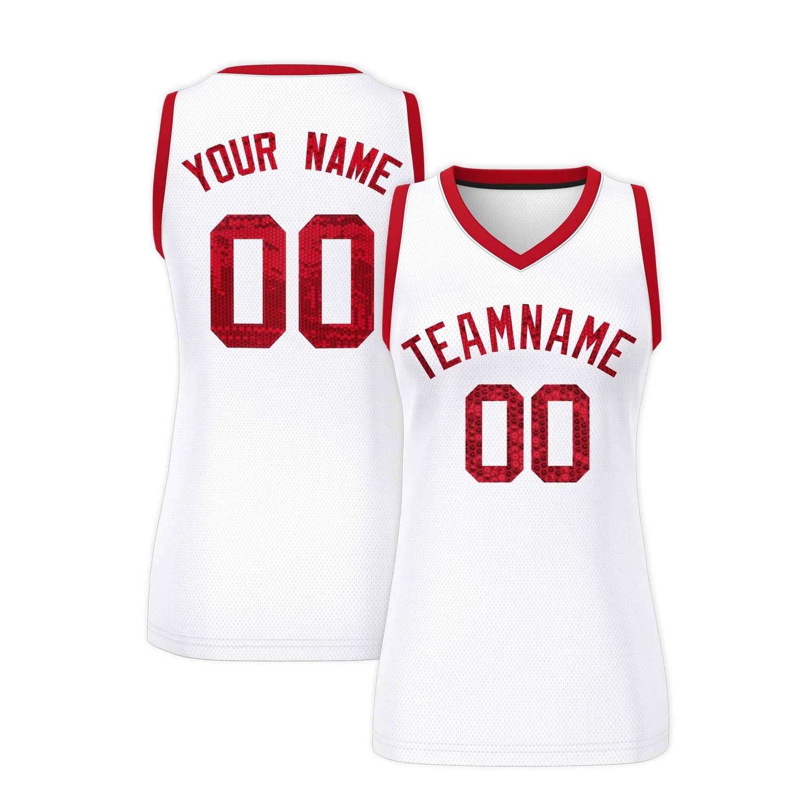 Custom White Red Women Basketball Jersey Dress