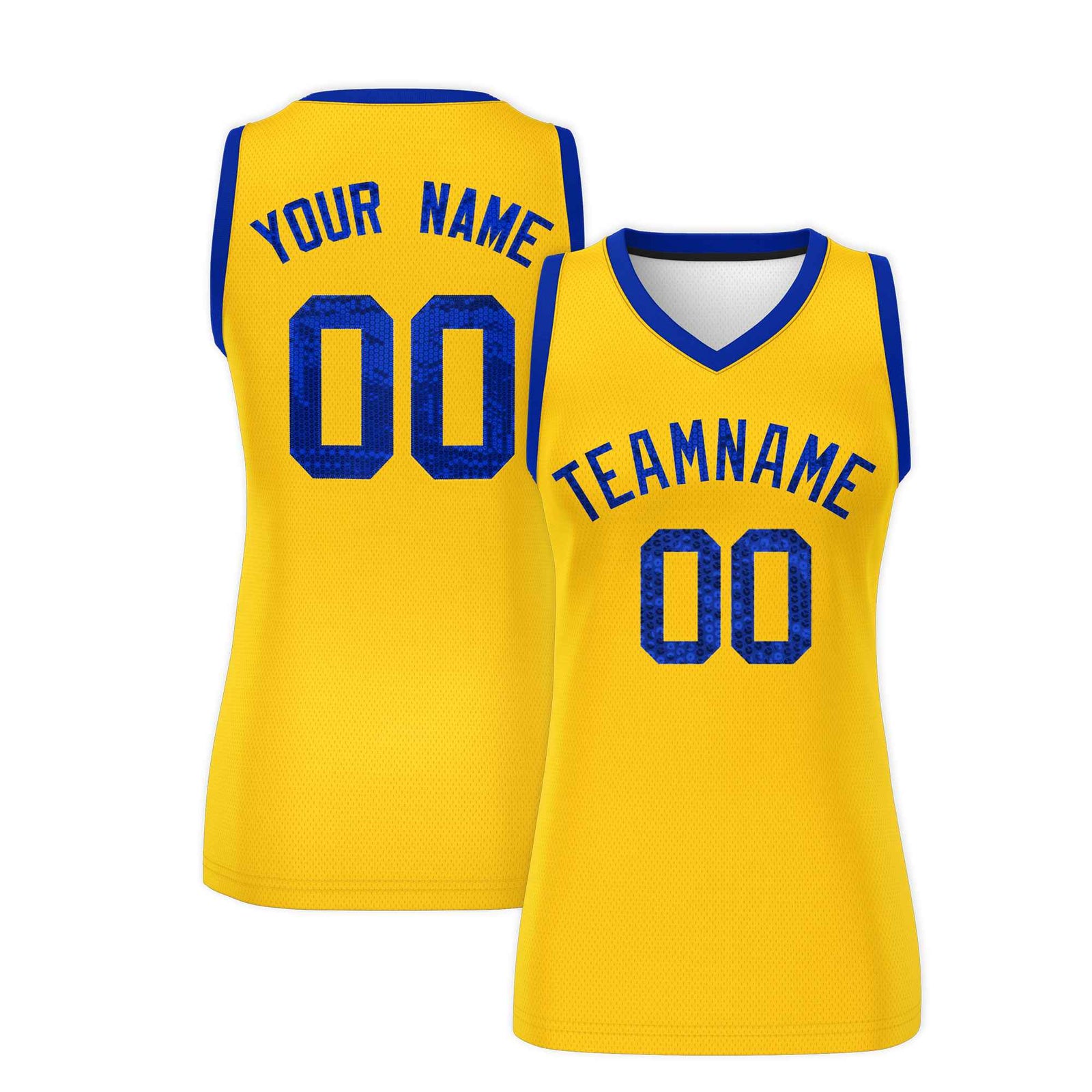Custom Gold Royal Women Basketball Jersey Dress