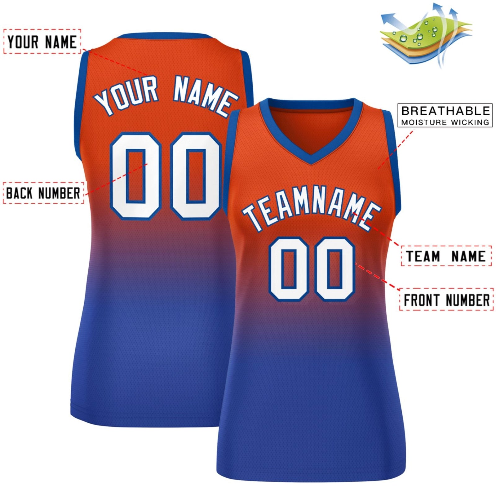 Custom Red Royal Gradient Fashion Tops Mesh Basketball Jersey For Women