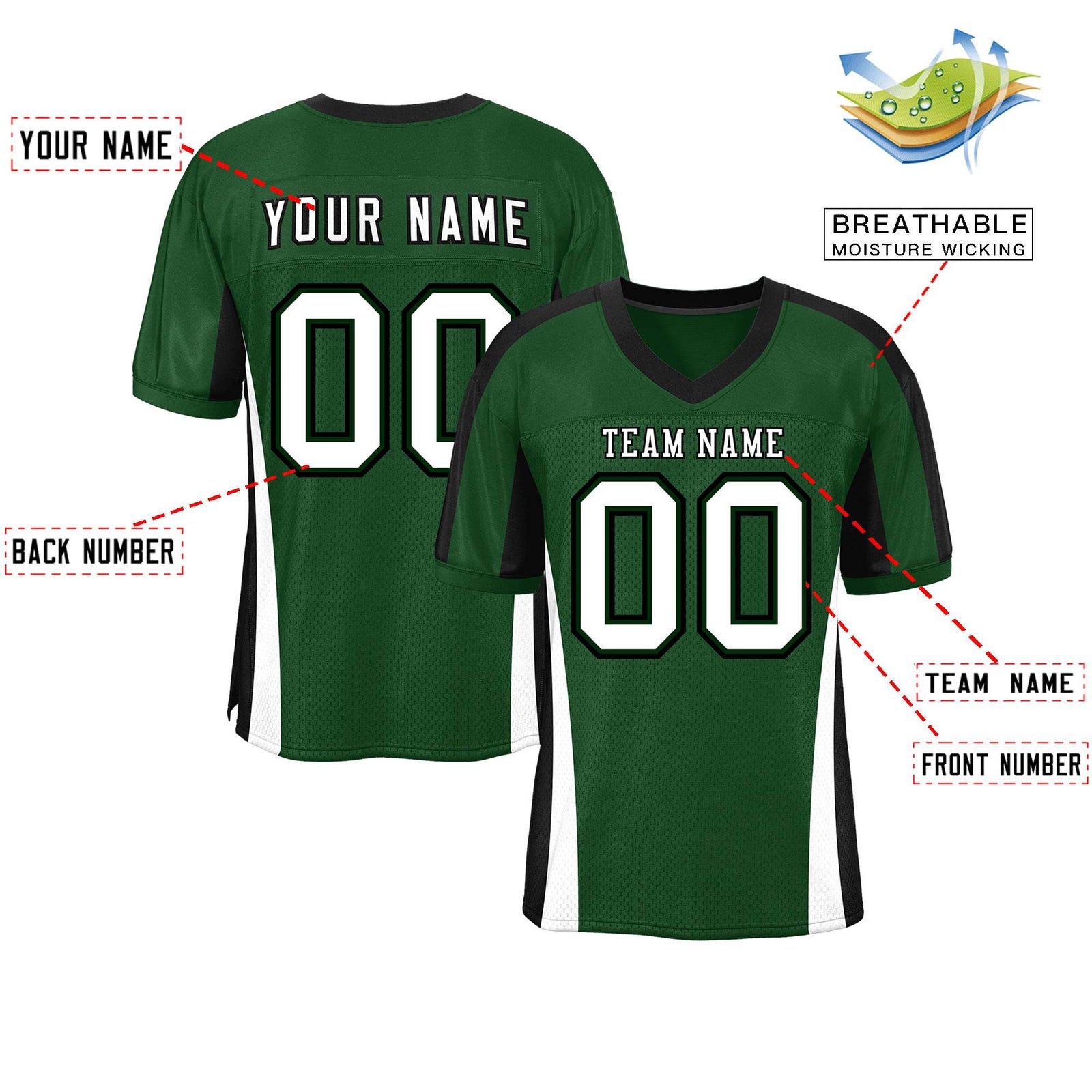 Custom Green Color Block Mesh Authentic Football Jersey