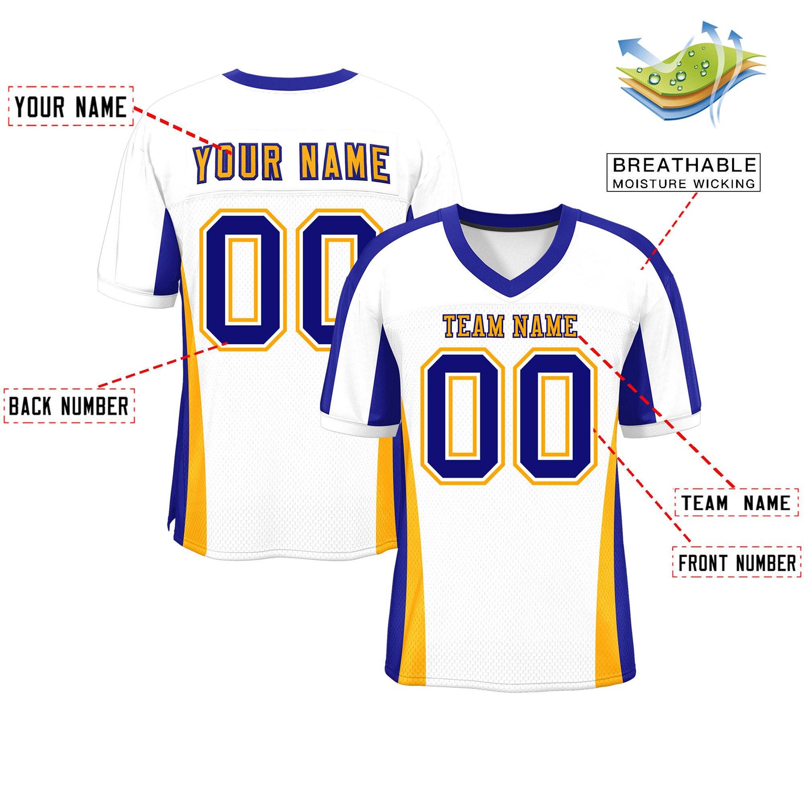 Custom White Color Block Mesh Authentic Football Jersey