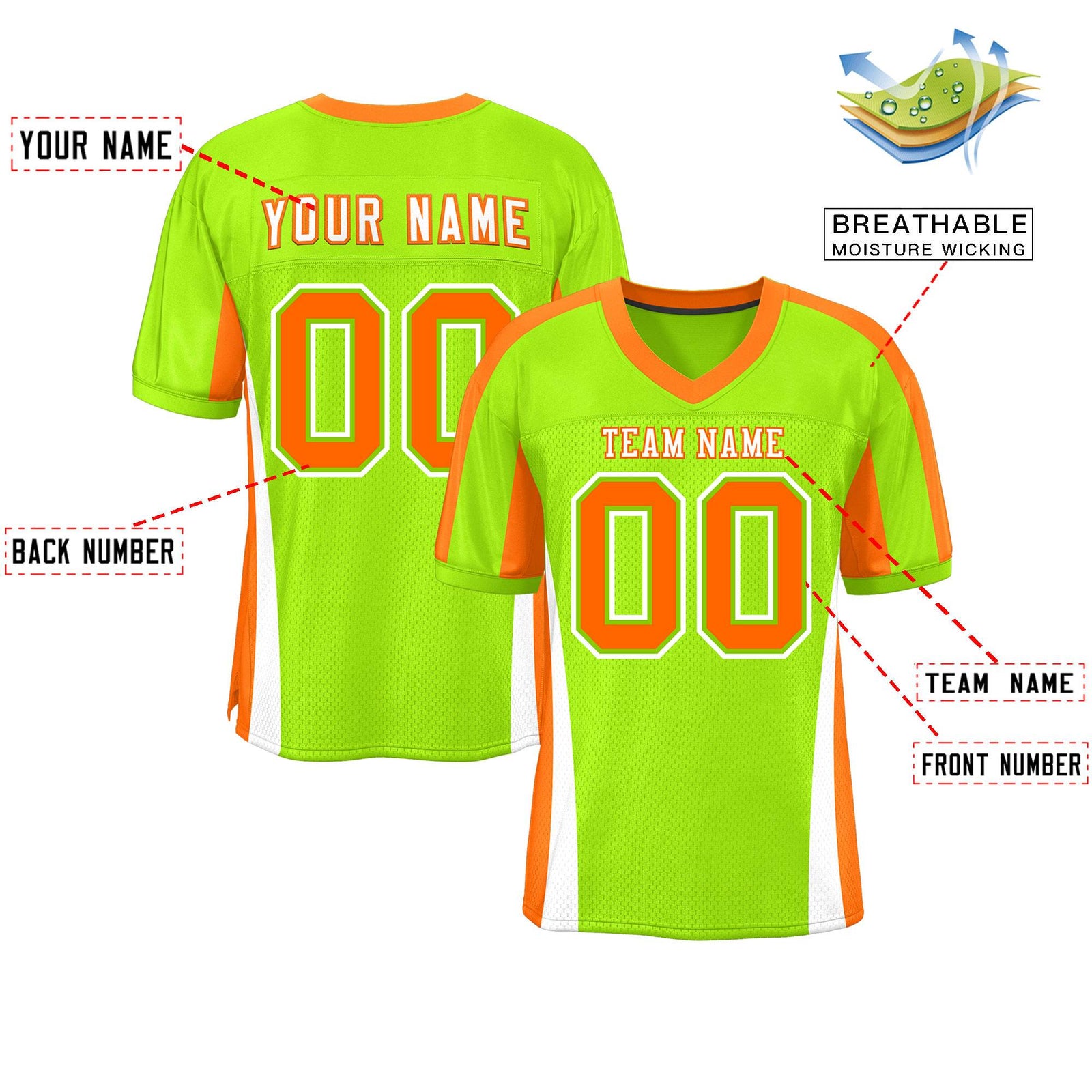 Custom Neon Green Color Block Mesh Authentic Football Jersey