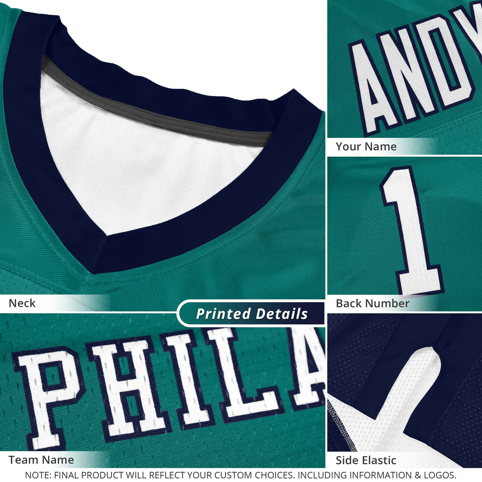 Custom Navy Color Block Mesh Authentic Football Jersey