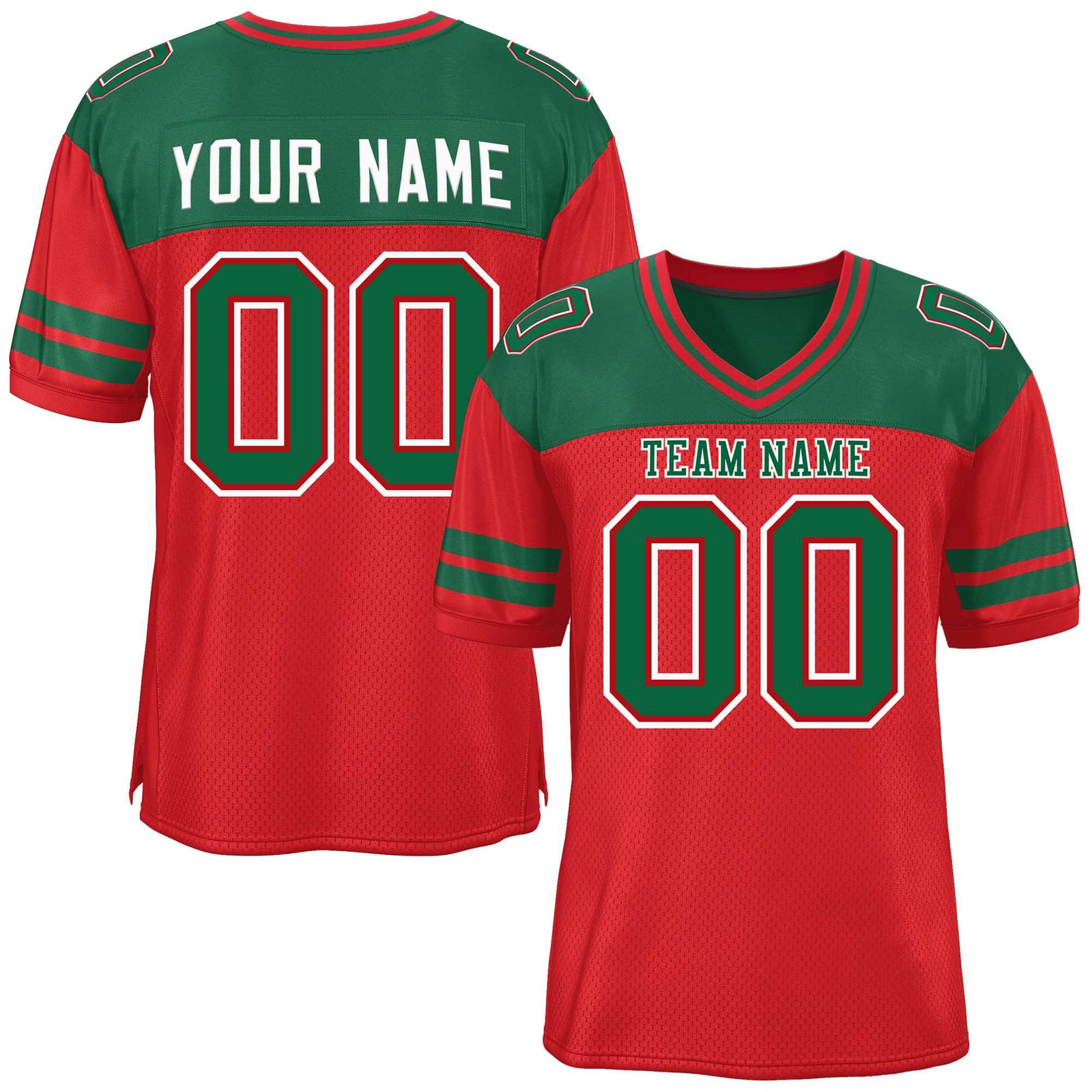 Custom Red Green Personalized Color Block Authentic Football Jersey
