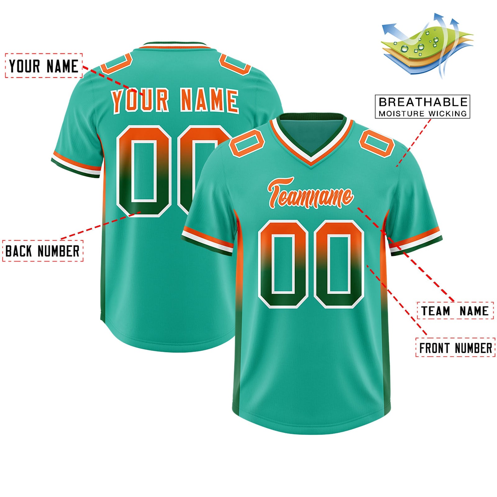 Custom Bright Green Orange and Kelly Green Sides Gradient Fashion Personalized Team Football Jersey