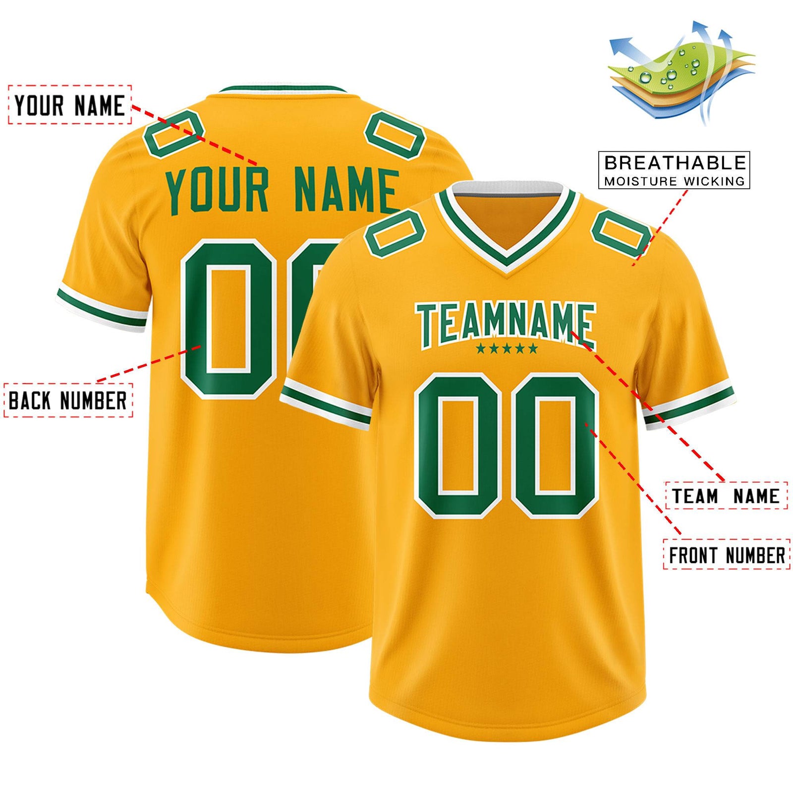 Custom Yellow Classic American Football Jerseys