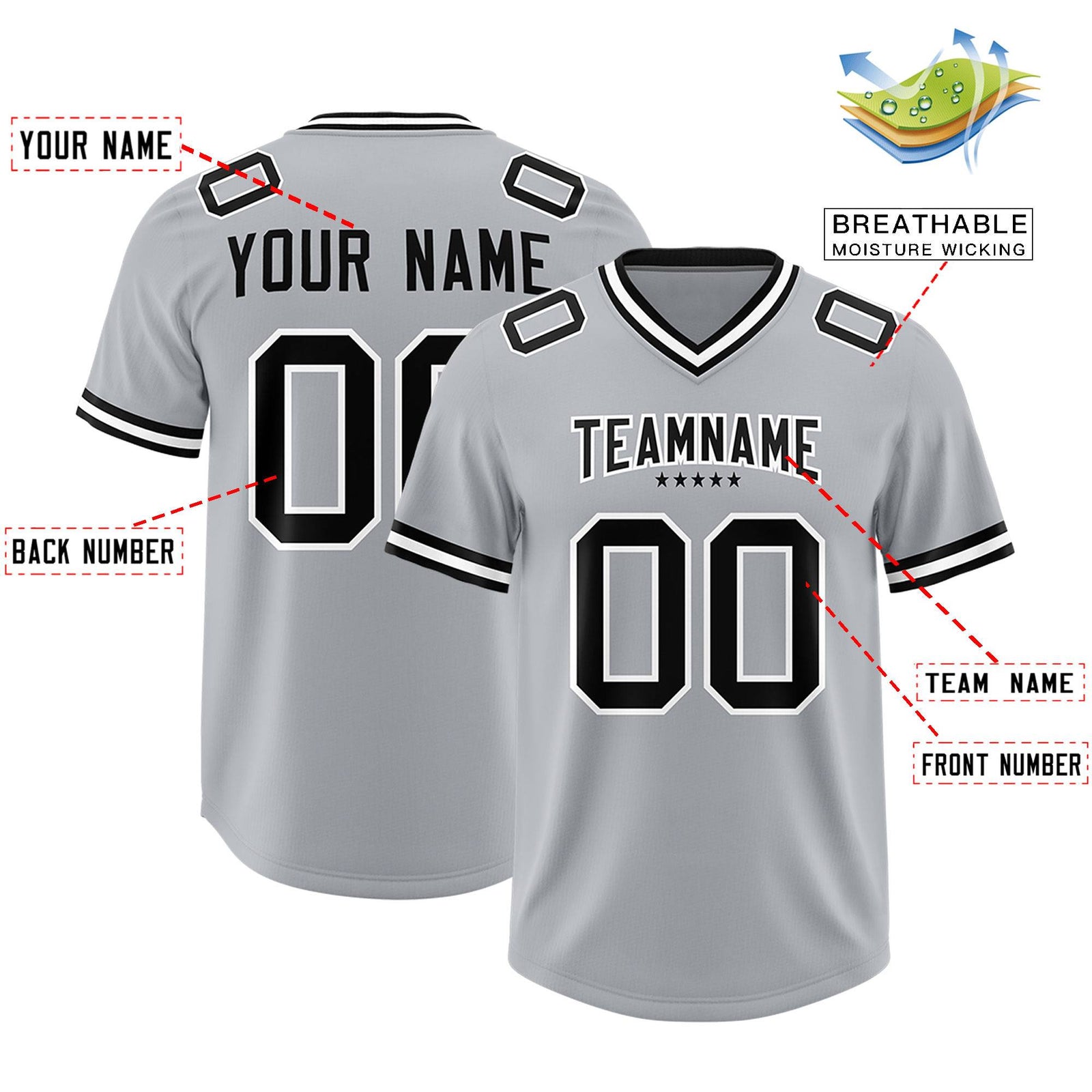 Custom Silver Classic American Football Jerseys