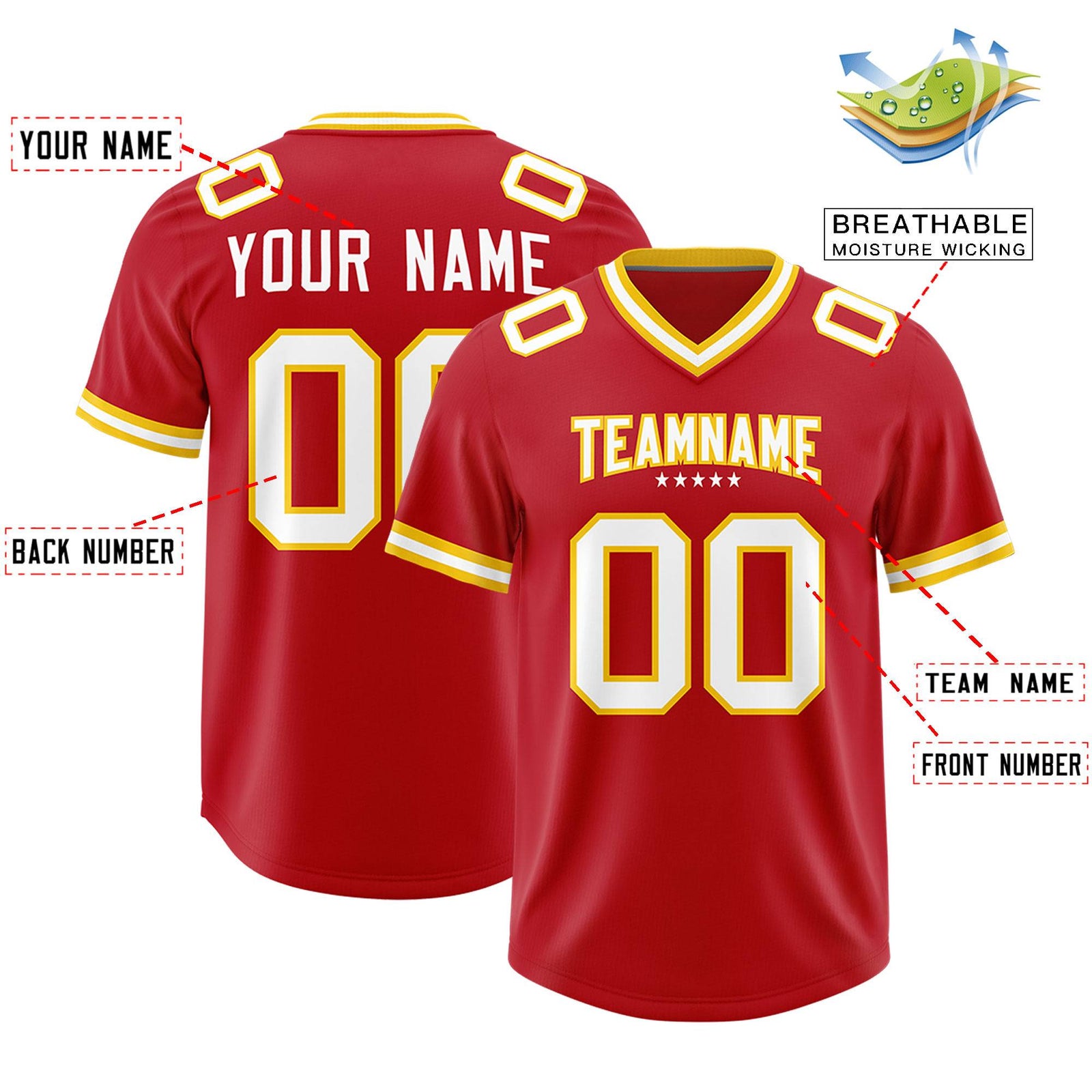 Custom Red Football Jersey