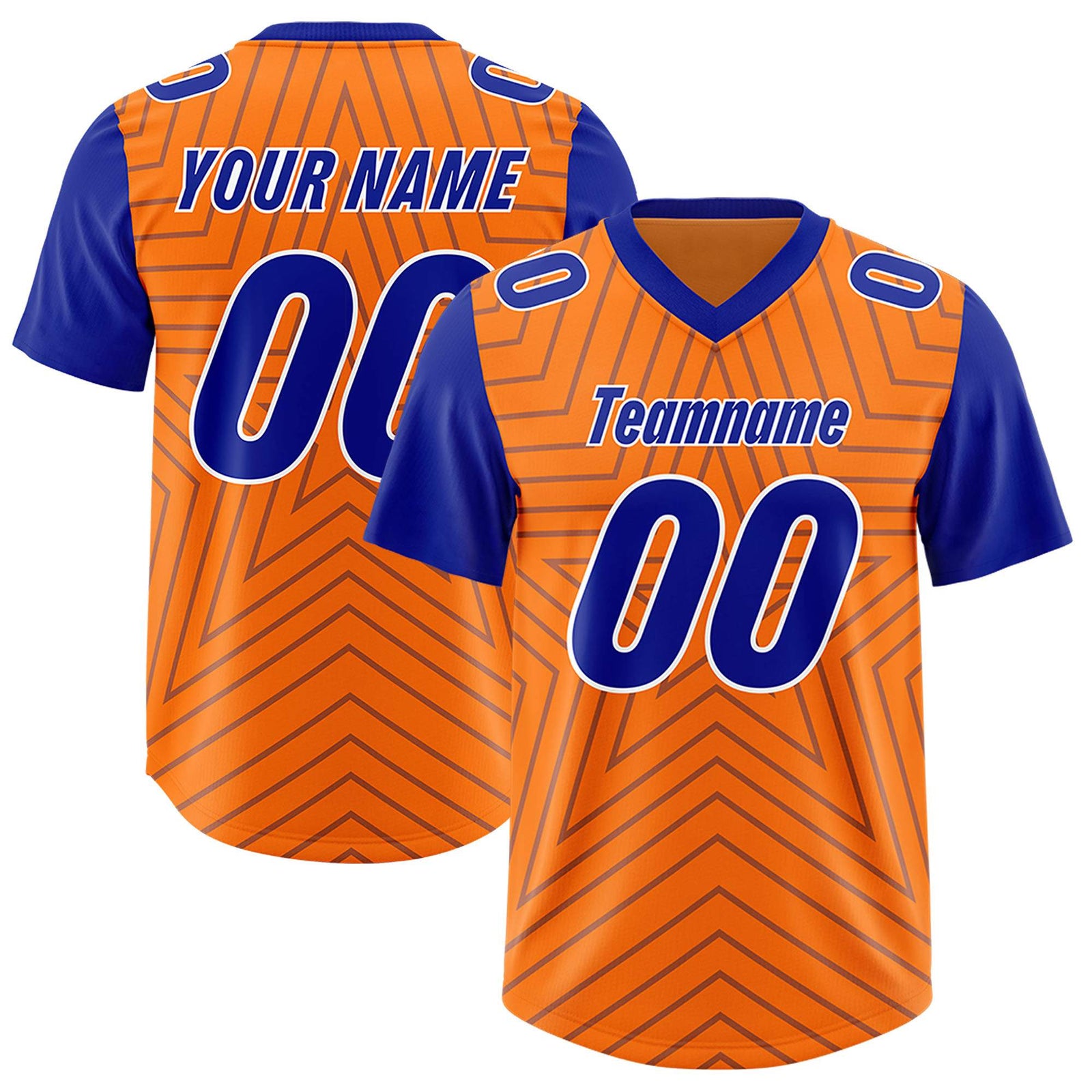 Custom Orange Royal Personalized Star Pattern Raglan Sleeves Authentic Football Jersey