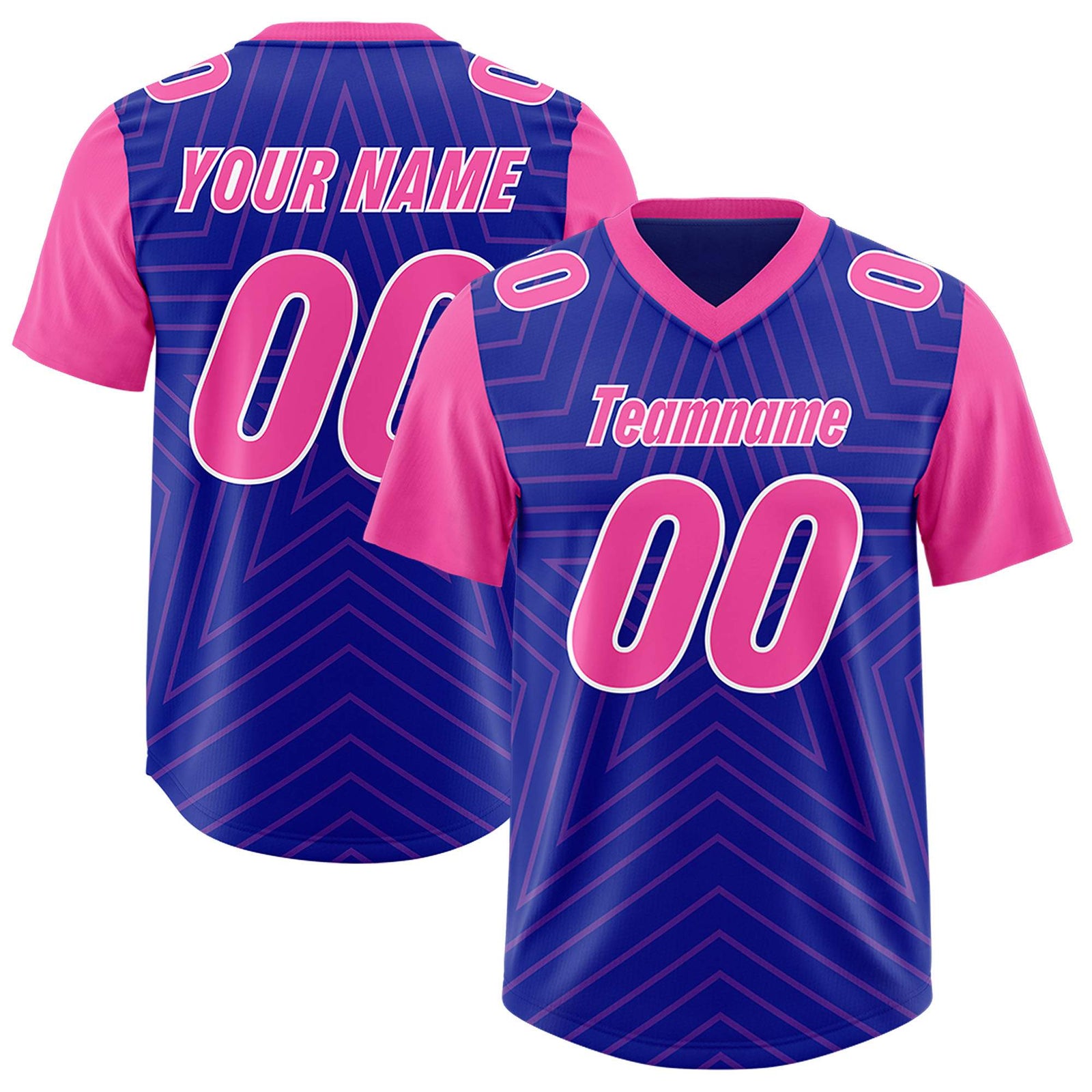 Custom Royal Pink Personalized Star Pattern Raglan Sleeves Authentic Football Jersey