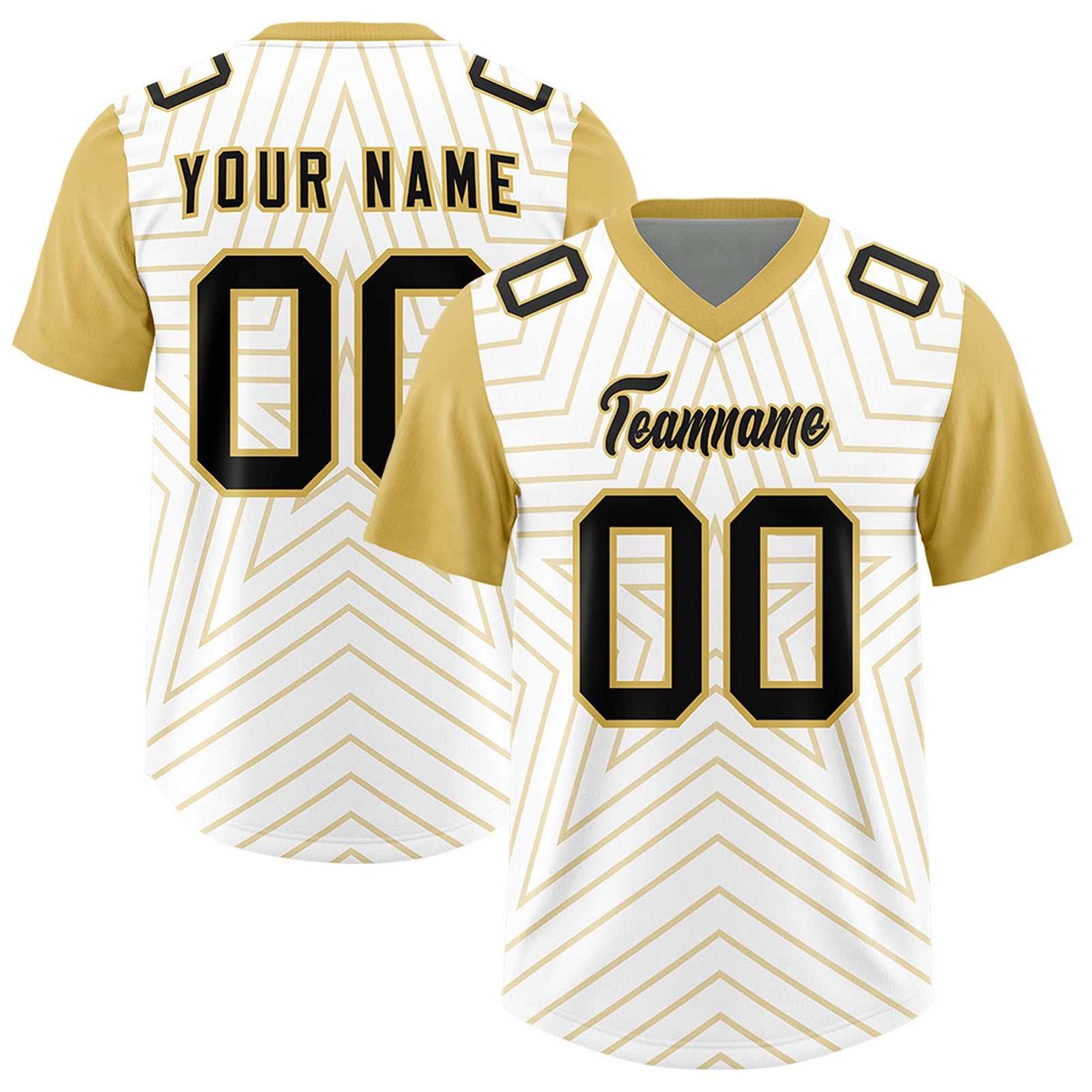 Custom White Old Gold Personalized Star Pattern Raglan Sleeves Authentic Football Jersey