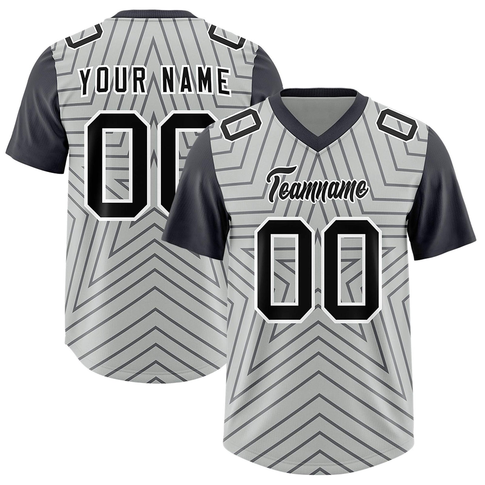 Custom Gray Dark Gray Personalized Star Pattern Raglan Sleeves Authentic Football Jersey
